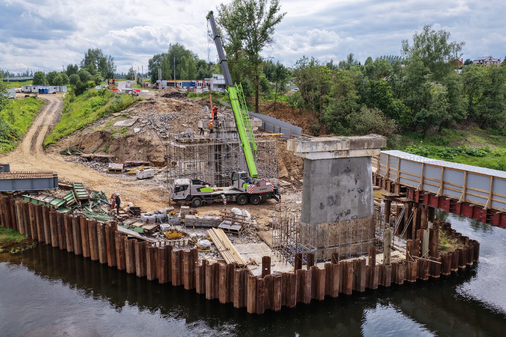 видео с коптера, мост через москву-реку, новый мост в рузе,
