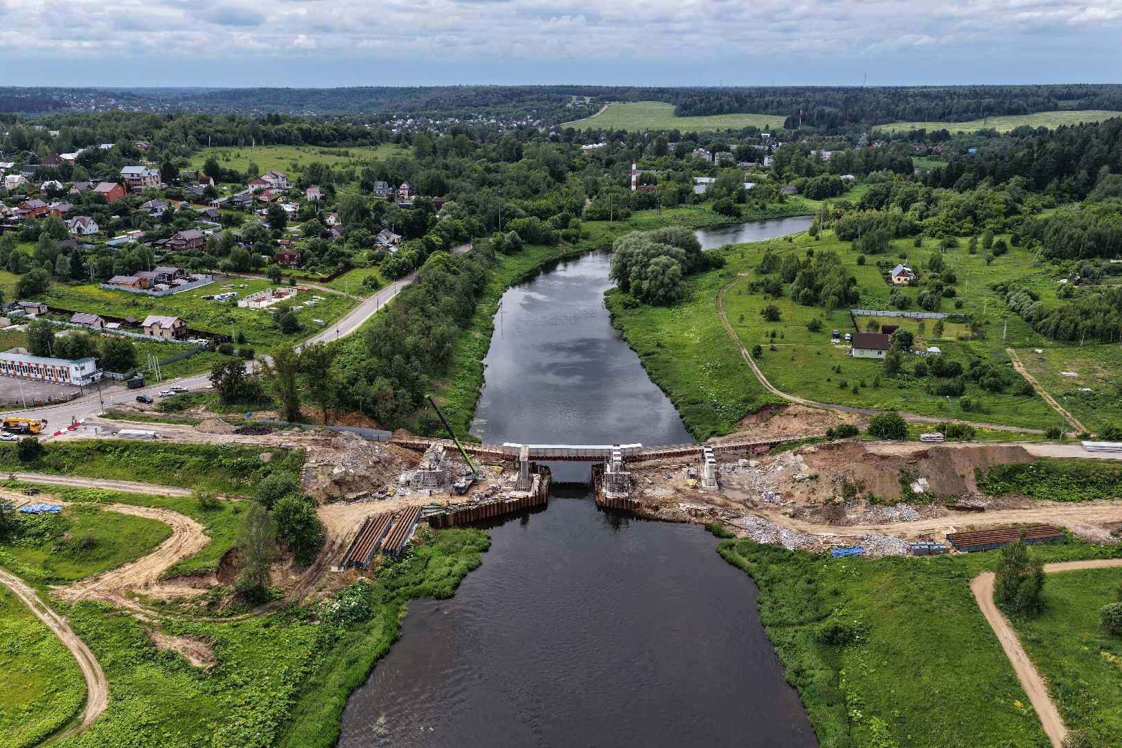 видео с коптера, мост через москву-реку, новый мост в рузе,