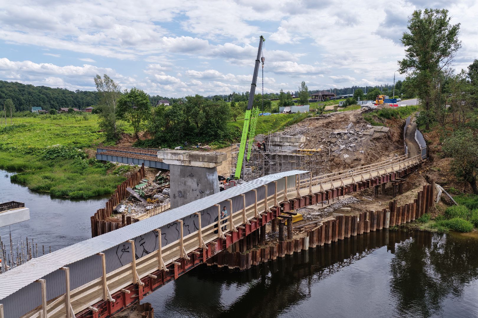 видео с коптера, мост через москву-реку, новый мост в рузе,
