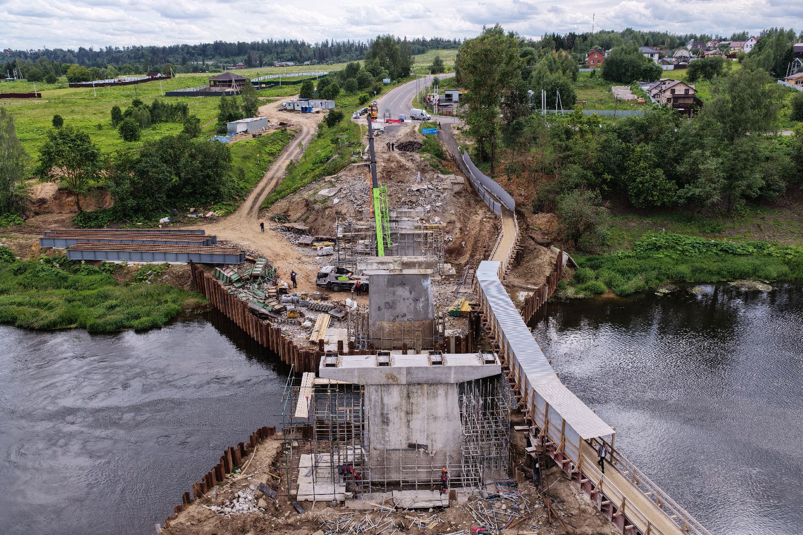 видео с коптера, мост через москву-реку, новый мост в рузе,