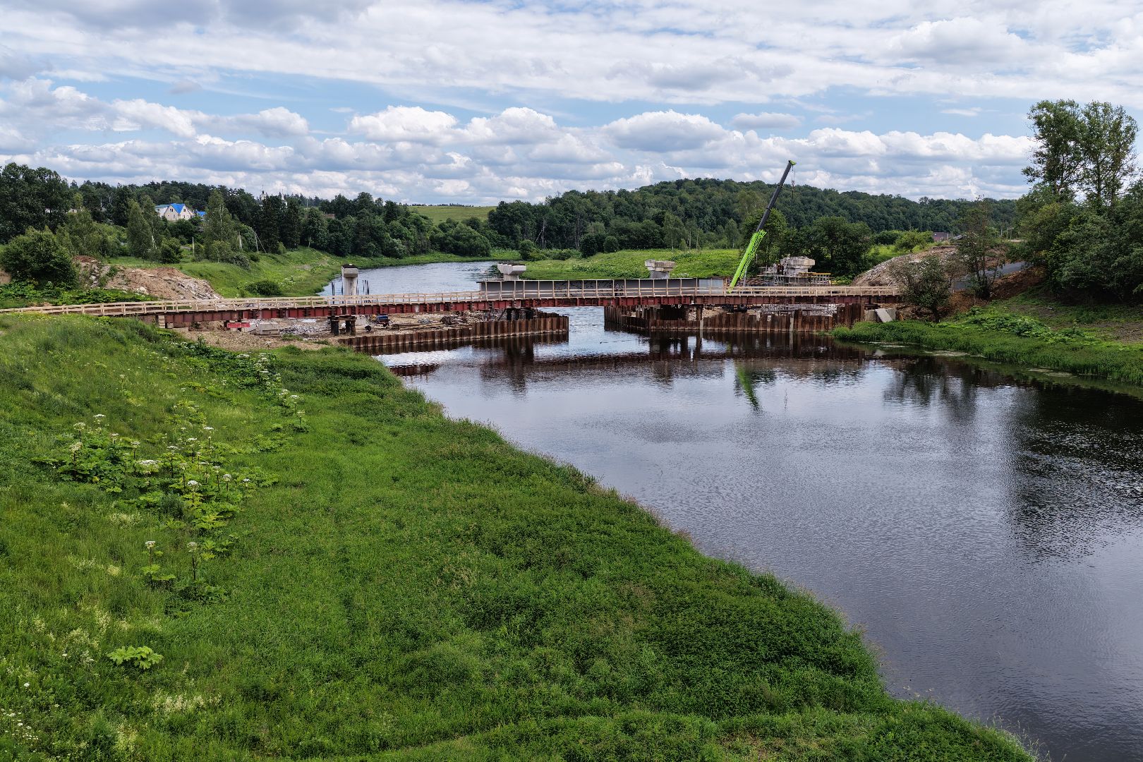 видео с коптера, мост через москву-реку, новый мост в рузе,