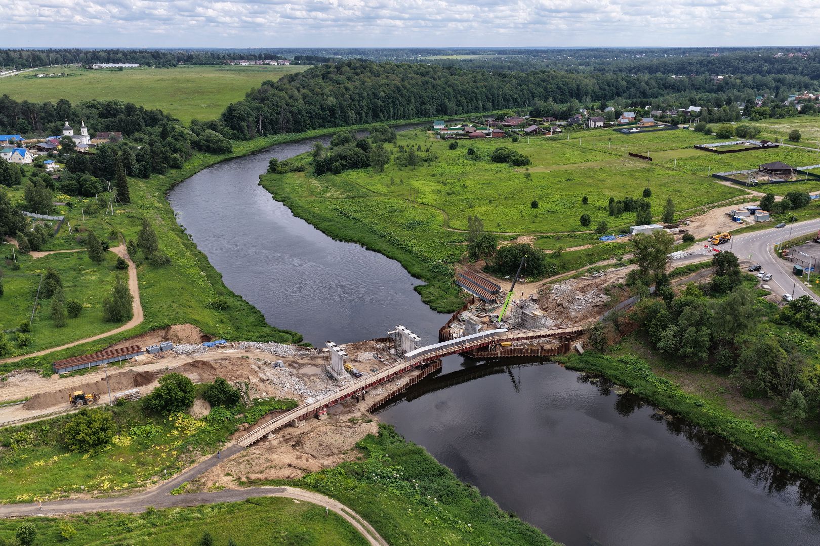 видео с коптера, мост через москву-реку, новый мост в рузе,