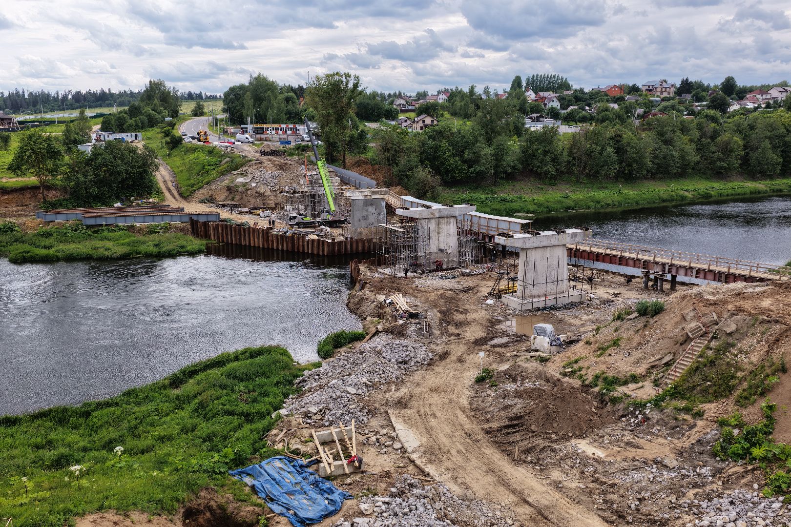 видео с коптера, мост через москву-реку, новый мост в рузе,
