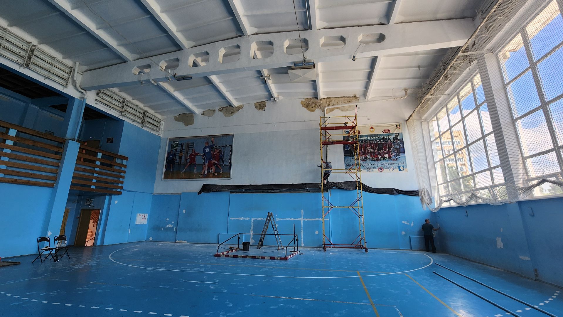 ремонт спортивного зала, спортивная школа протвино, гандбол,