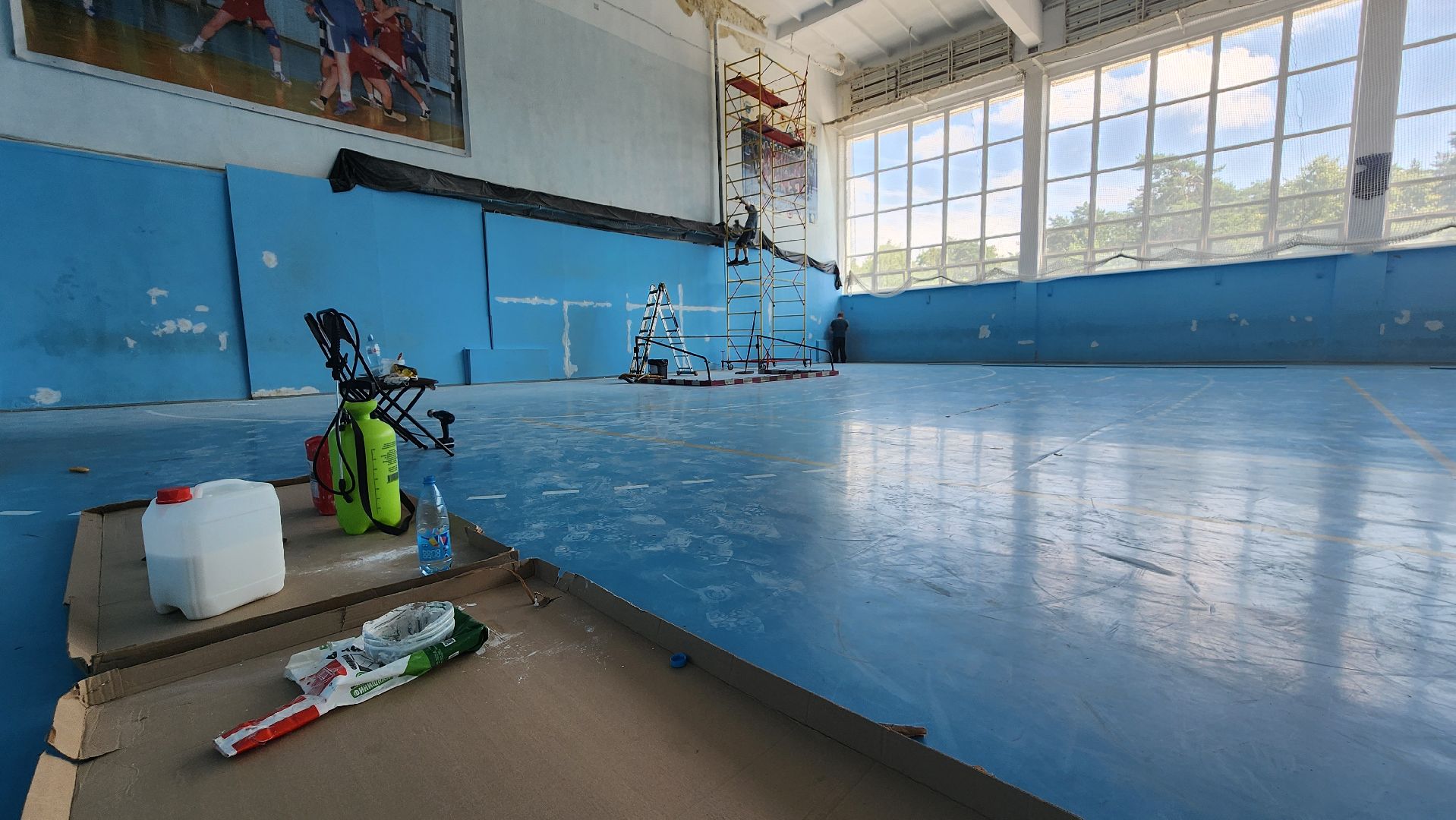 ремонт спортивного зала, спортивная школа протвино, гандбол,