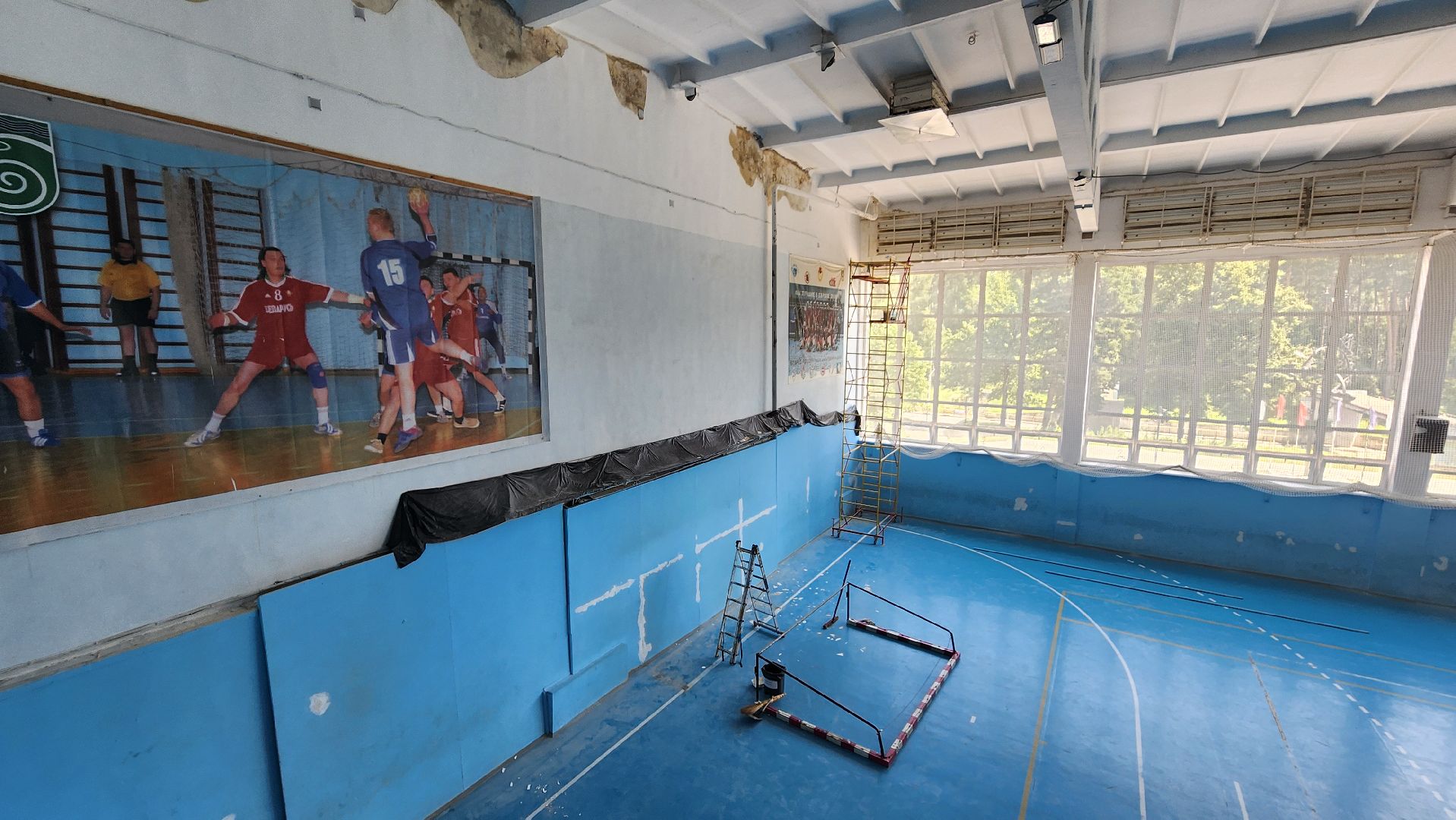 ремонт спортивного зала, спортивная школа протвино, гандбол,