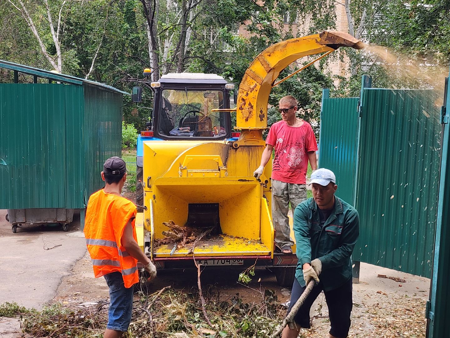 чехов, улица чехова 6а, удаление аварийных деревьев, удаление сухостоя, опиловка, измельчение веток, мбу чеховское благоустройство, добродел, машина-измельчитель, обращения жителей,