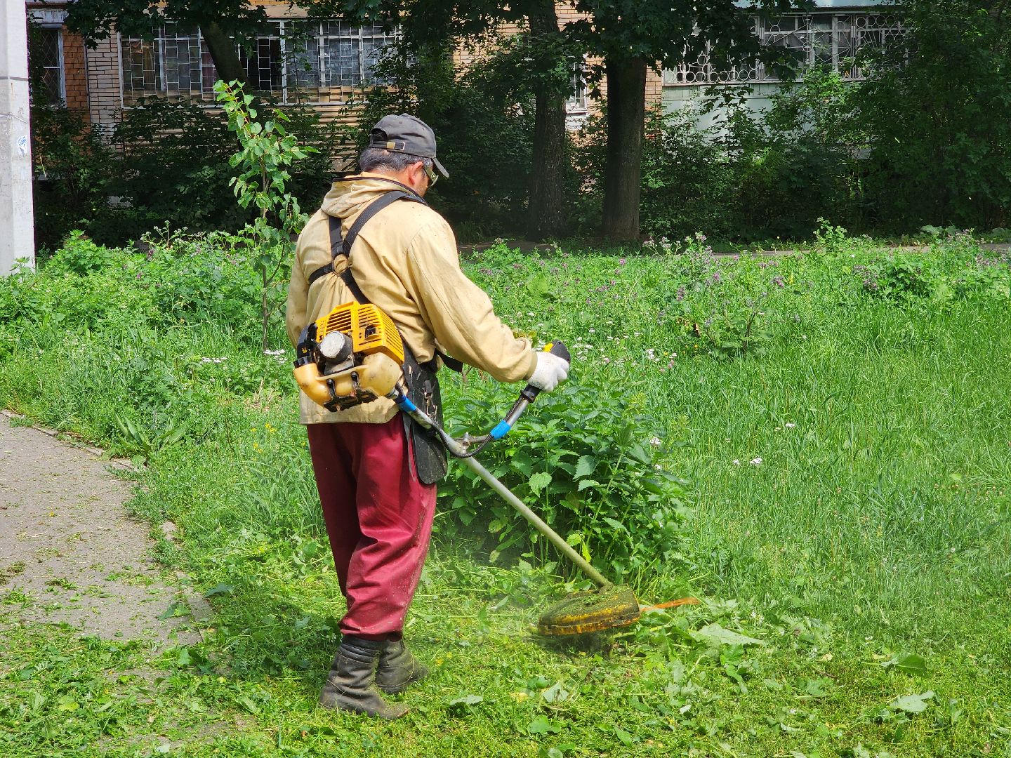 чехов, вишневый бульвар, покос травы, придомовая территория, уборка мусора, газонокосилки, триммеры, мбу чеховское благоустройство,заявки жителей, добродел,