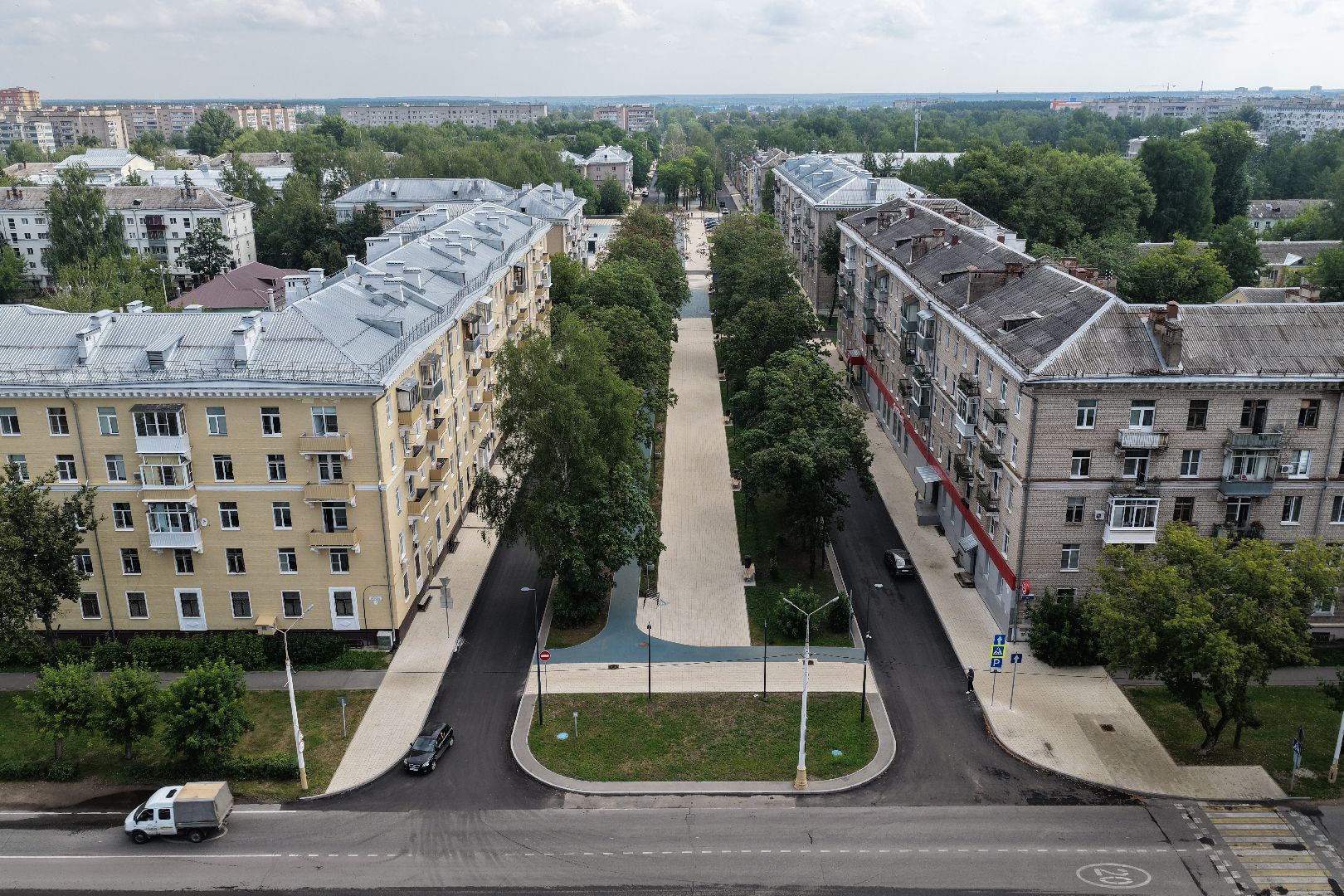 видео с коптера, пешеходная зона дубна, благоустройство центральной улицы дубна,
