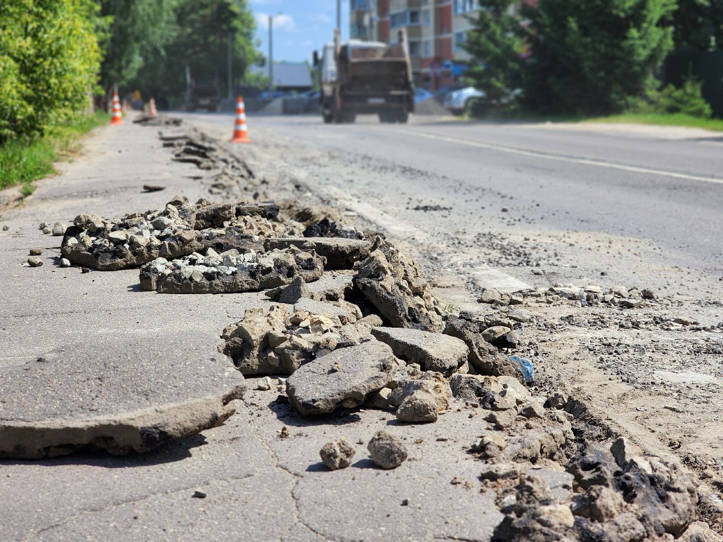 софрино, улица тютчева, ремонт дороги, новый тротуар,