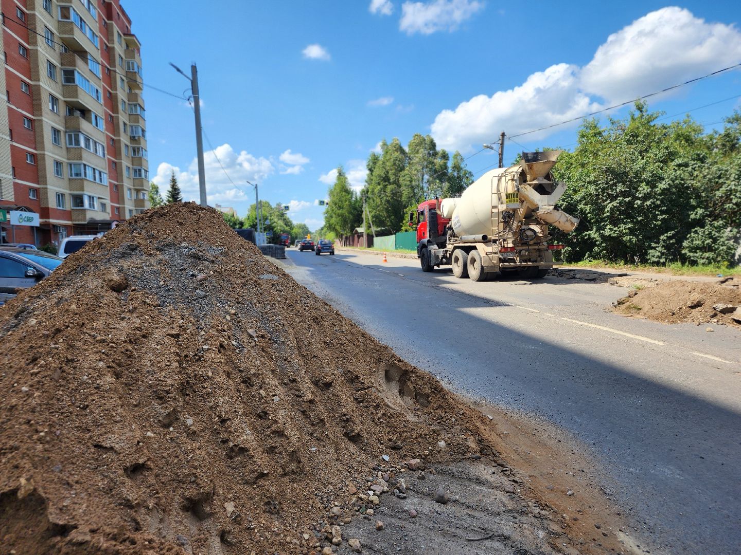 софрино, улица тютчева, ремонт дороги, новый тротуар,