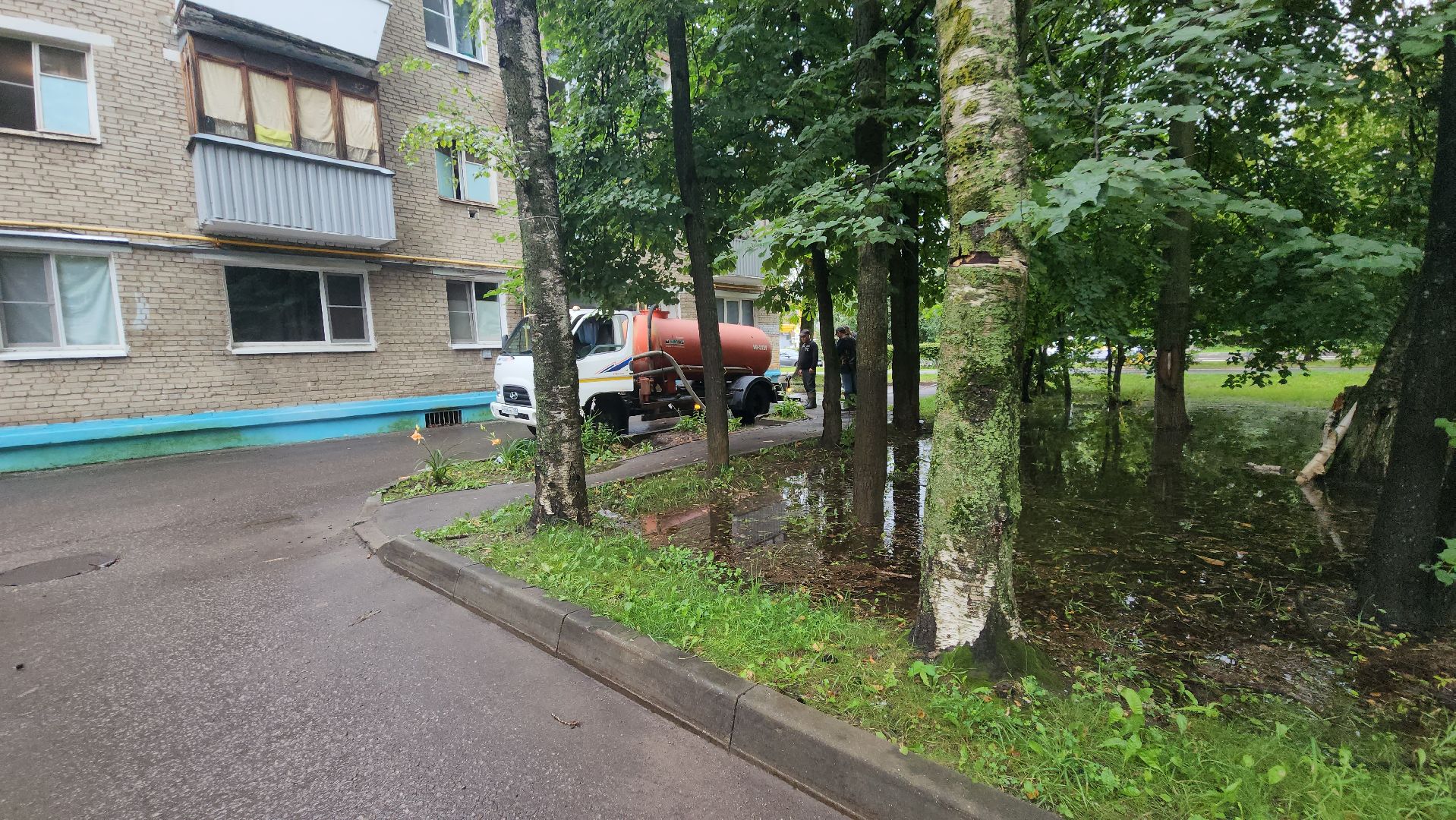 подтопление территории, подтопление домов, Лобня, Откачка воды,