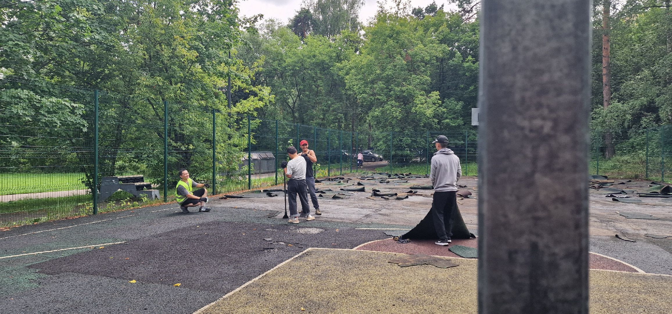 парк пехорка, балашиха, благоустройство, ремонт баскетбольной и волейбольной площадки в пехорке,