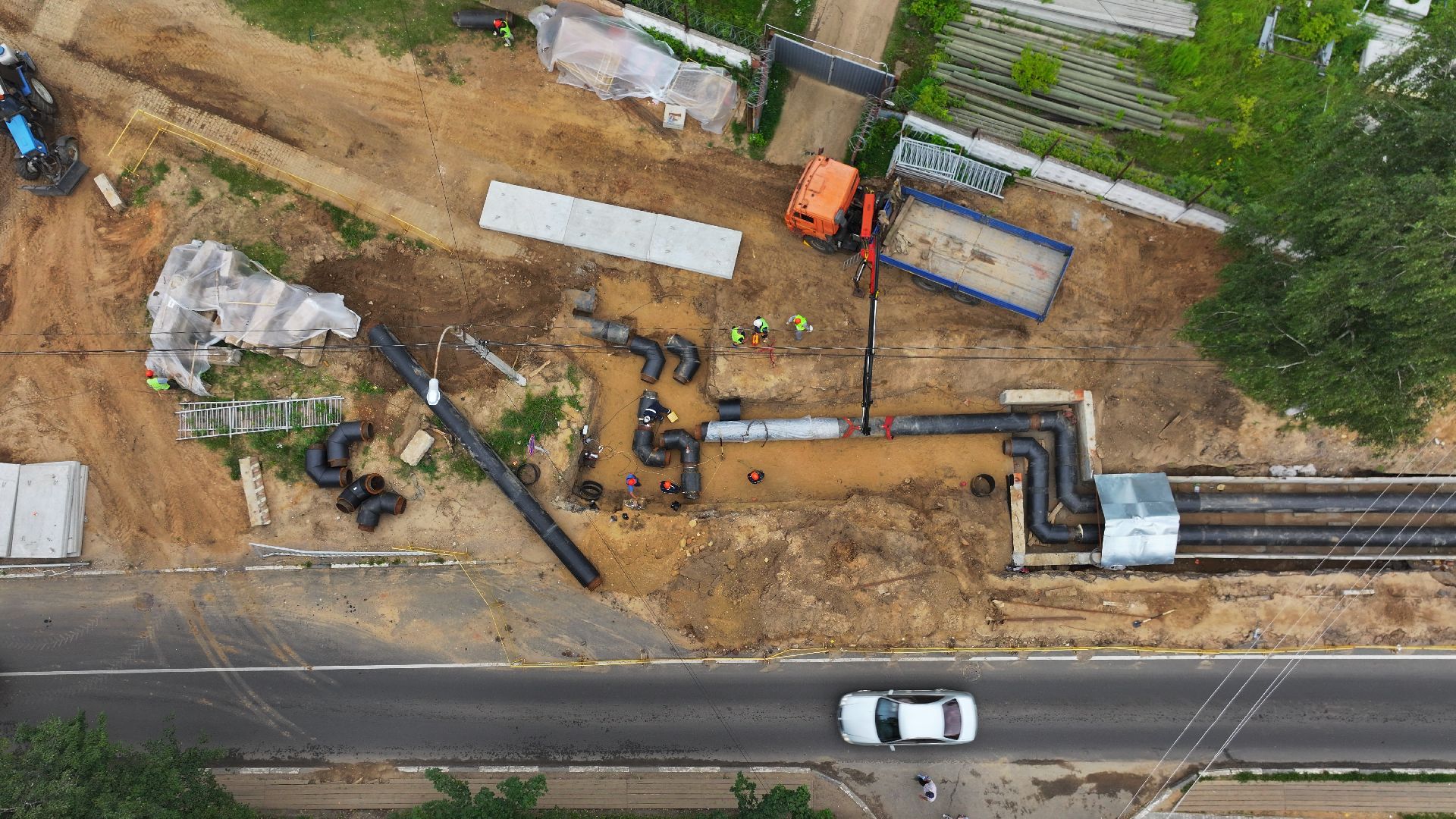 видео с коптера, ремонт теплотрассы дмитров,