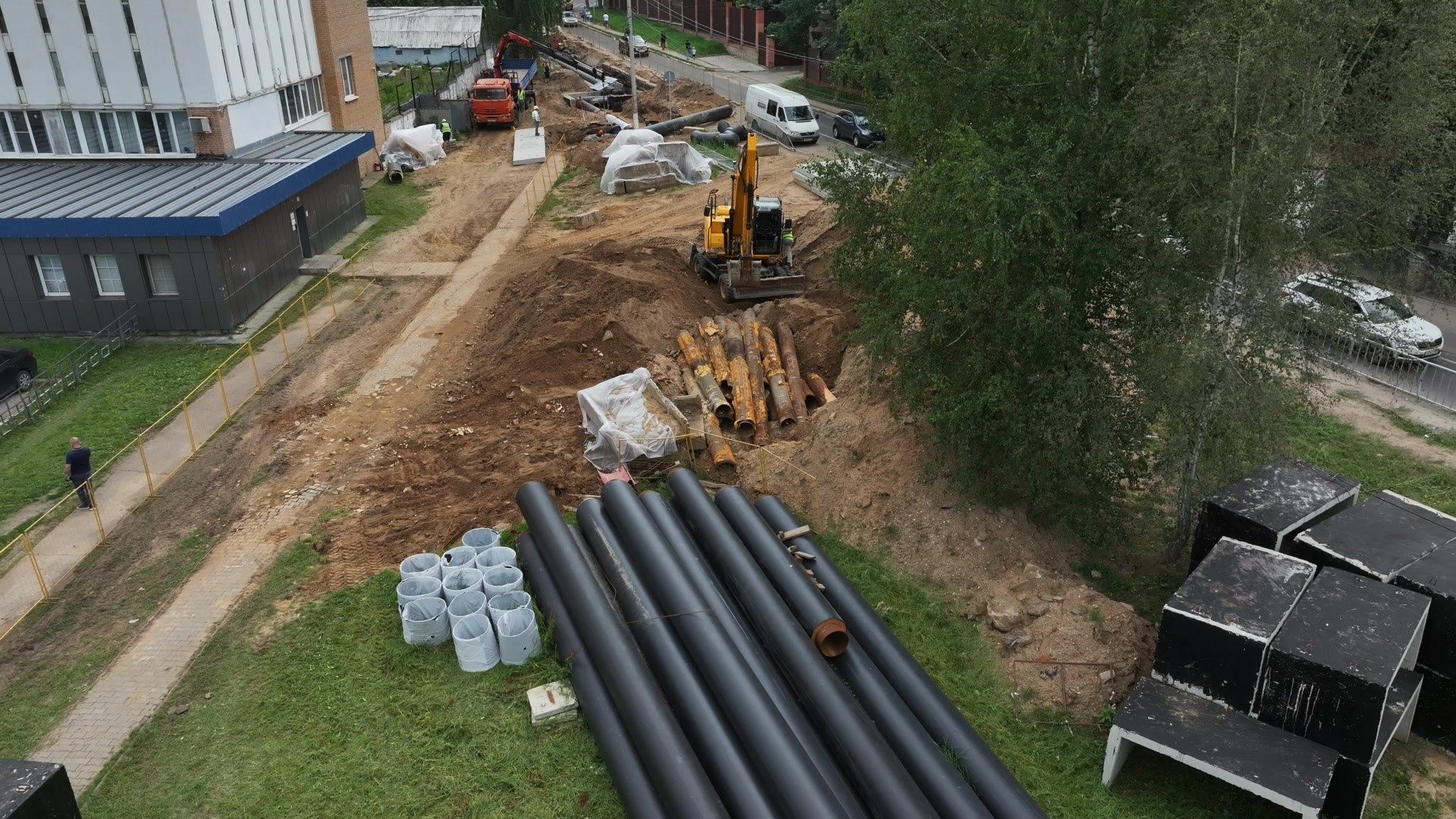 видео с коптера, ремонт теплотрассы дмитров,