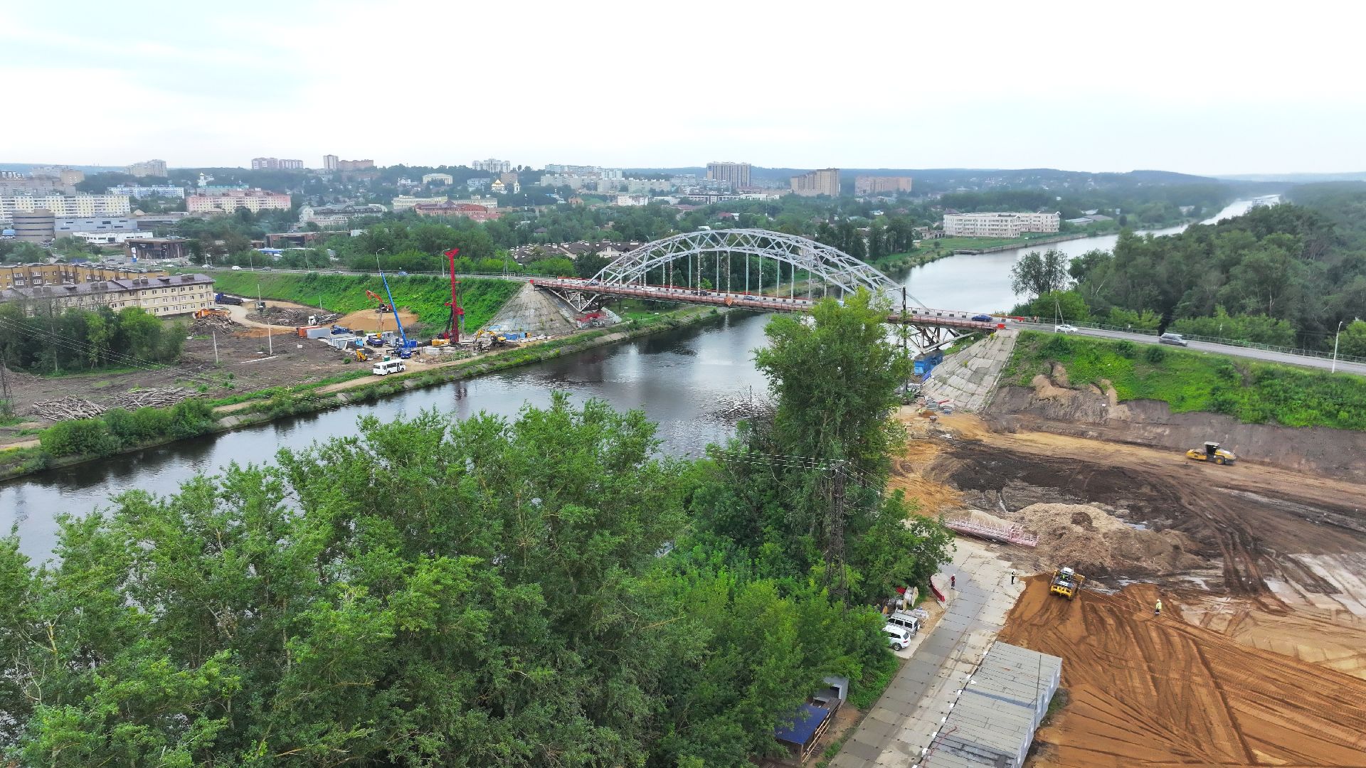 видео с коптера, новый мост в дмитрове, мост через канал имени москвы,