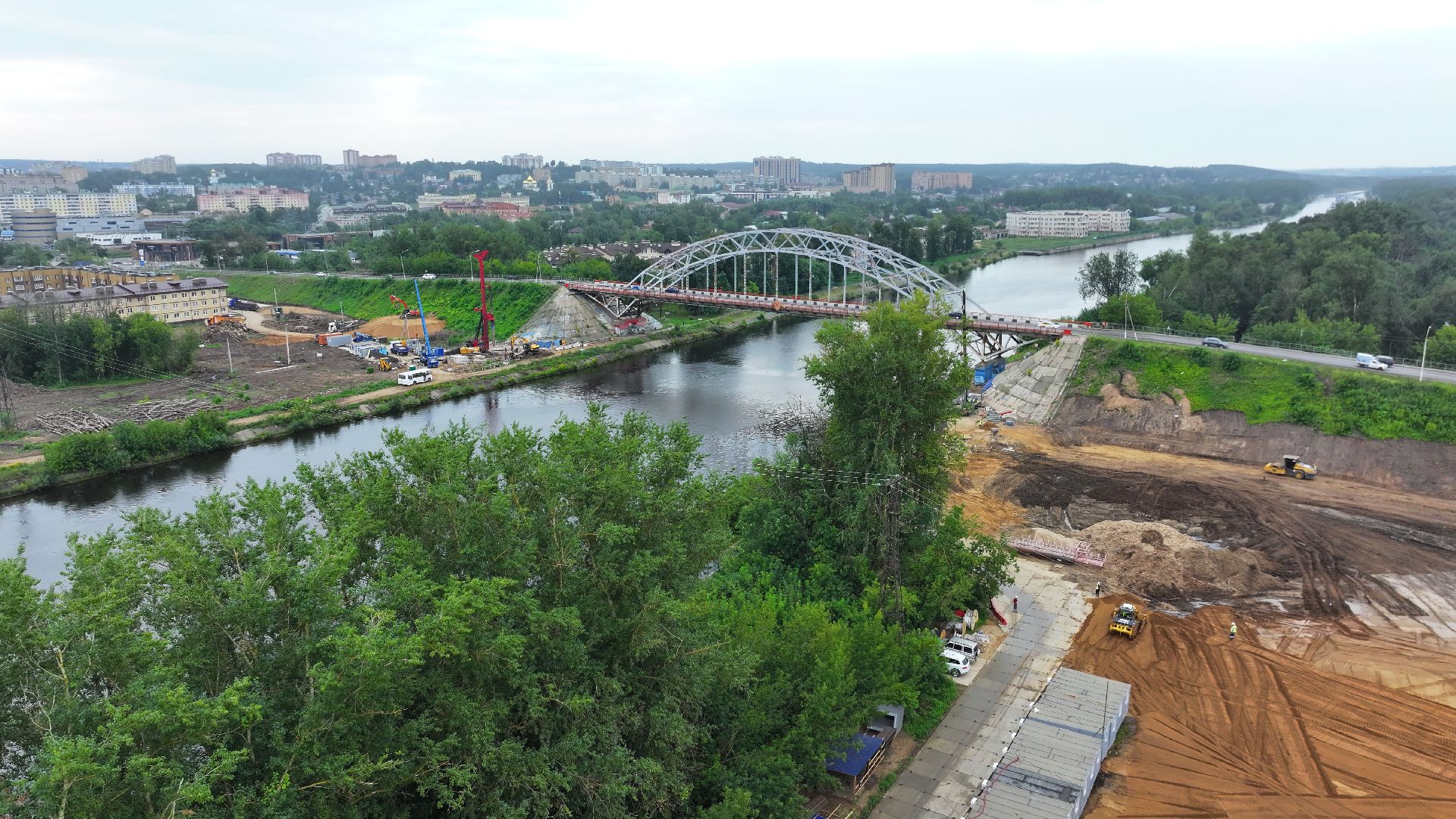 видео с коптера, новый мост в дмитрове, мост через канал имени москвы,