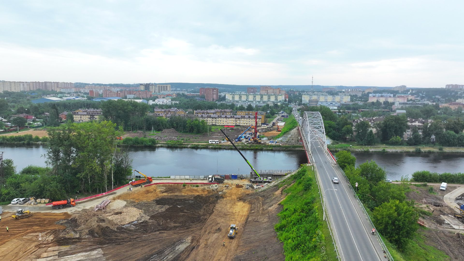 видео с коптера, новый мост в дмитрове, мост через канал имени москвы,