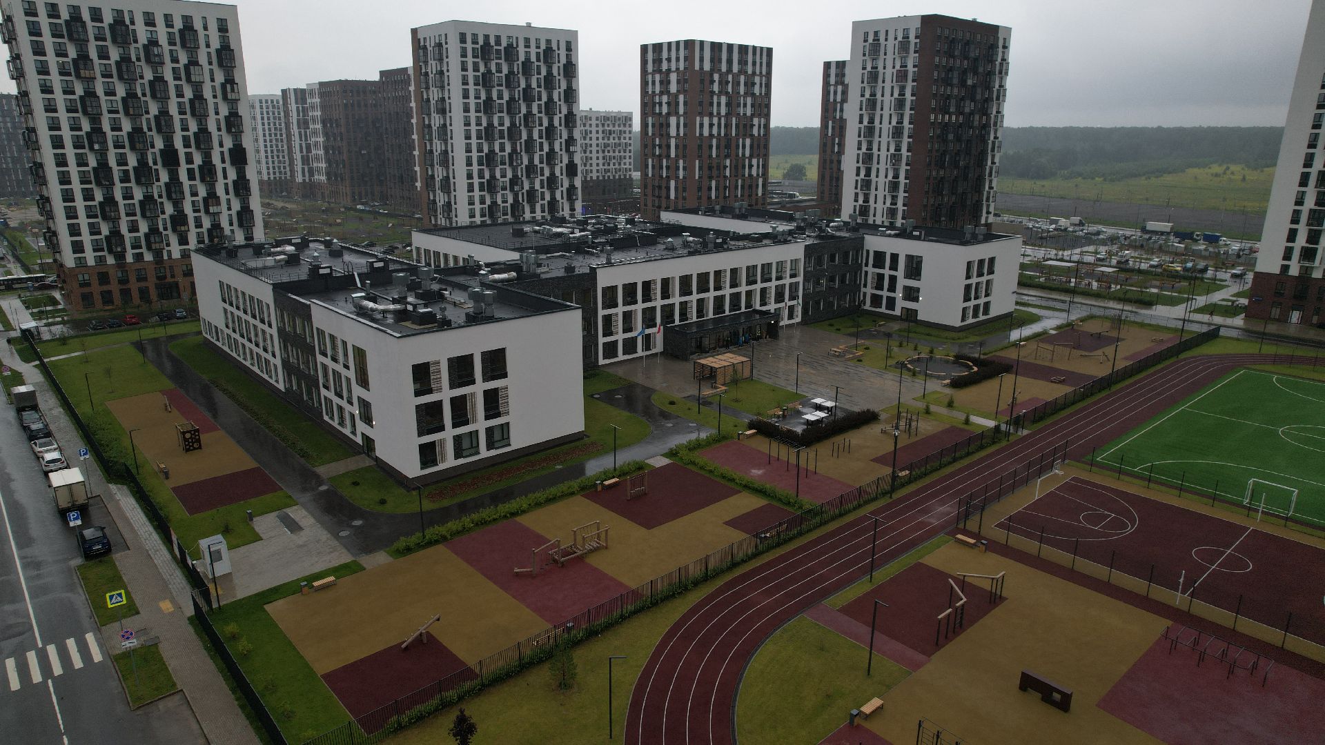 видео с коптера, школа в жк пригород лесное, новая школа в ленинском,