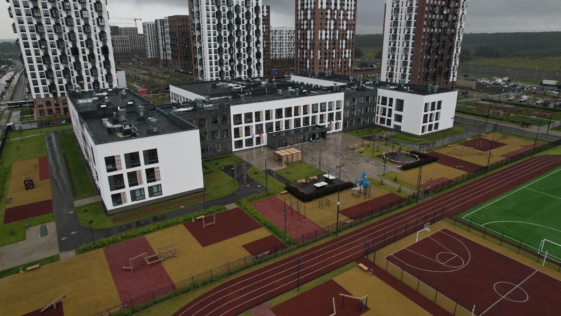 видео с коптера, школа в жк пригород лесное, новая школа в ленинском,