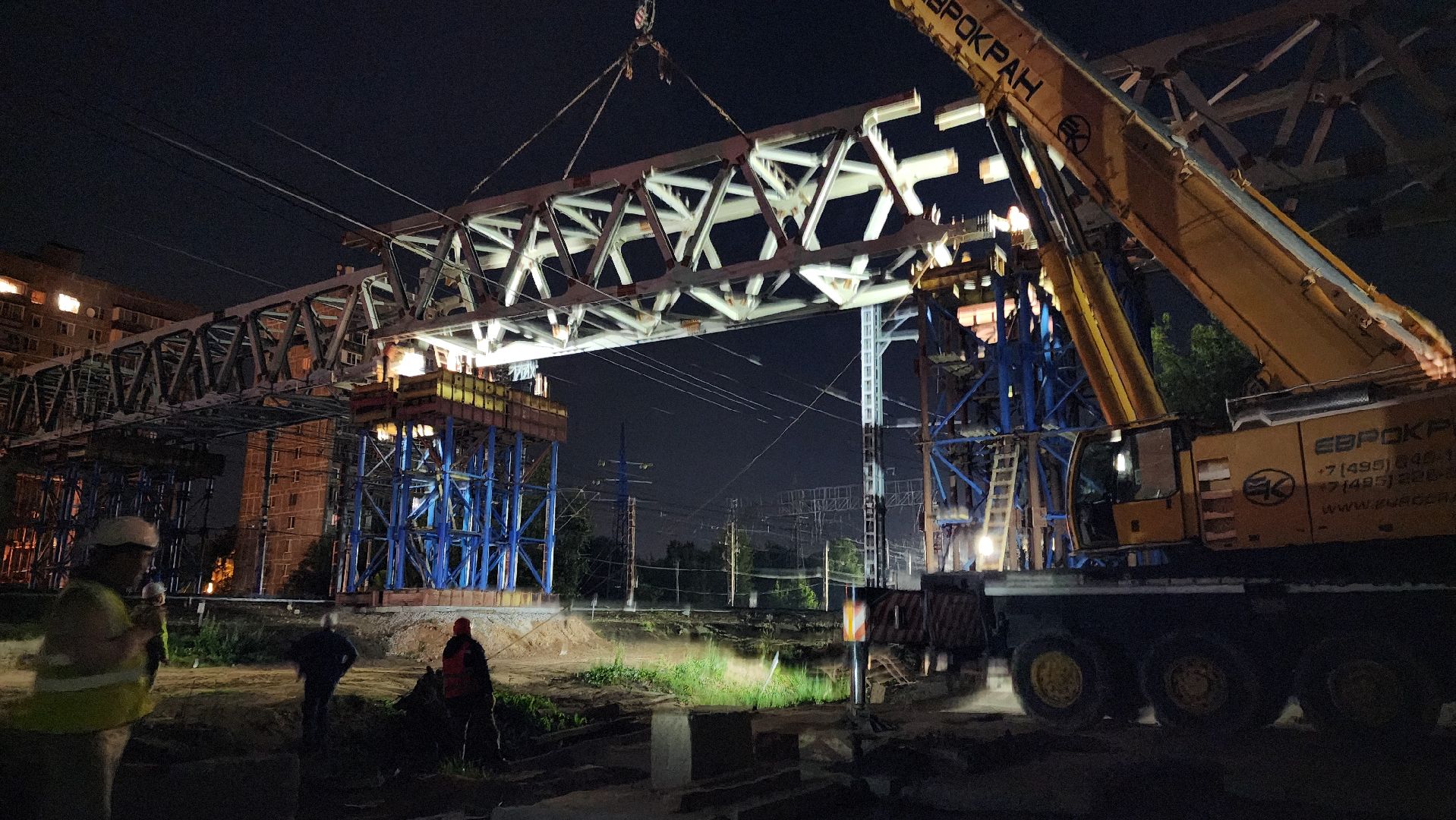 пешеходный надземный переход, Мост, монтаж пролета, Лобня,