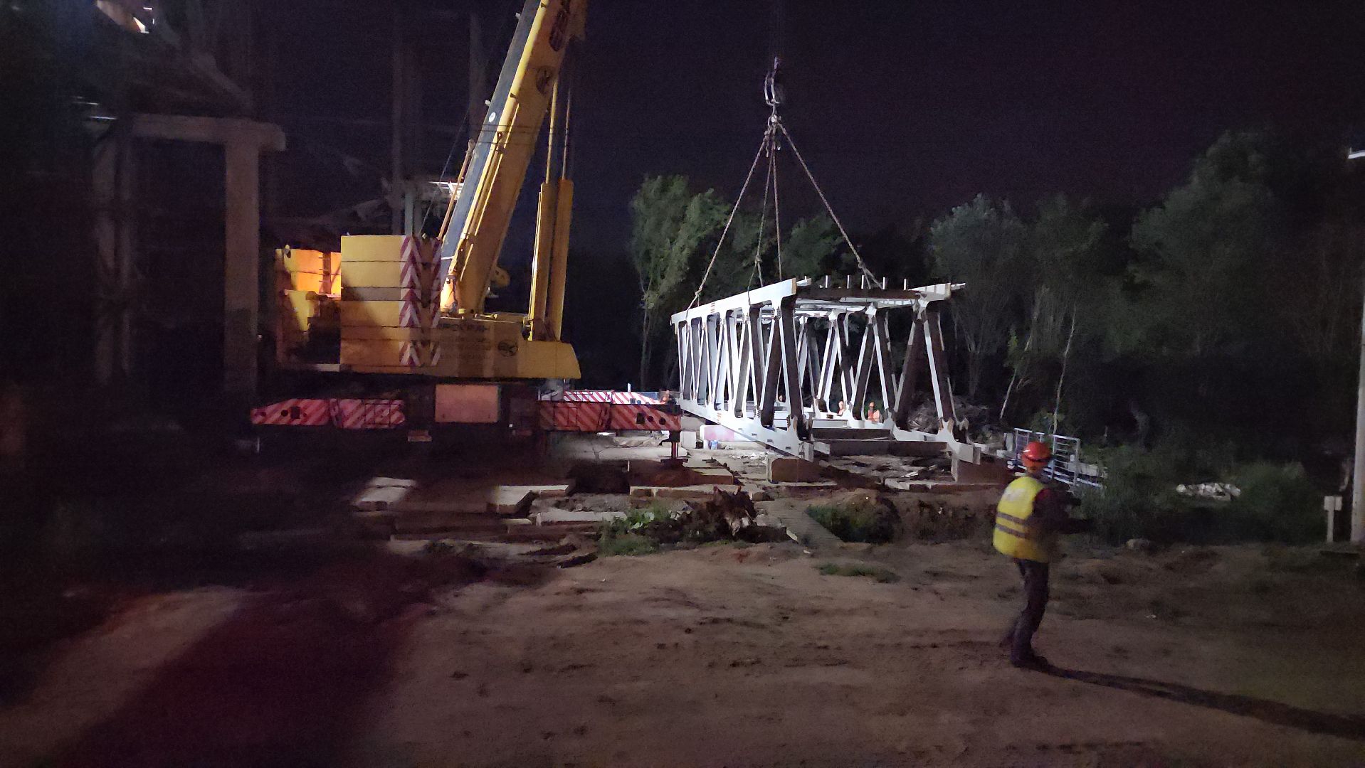 пешеходный надземный переход, Мост, монтаж пролета, Лобня,