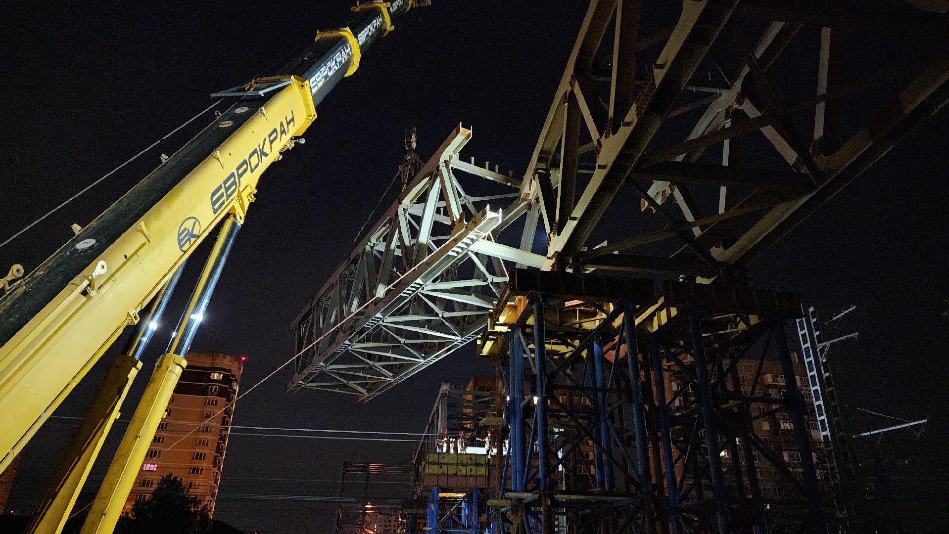 пешеходный надземный переход, Мост, монтаж пролета, Лобня,