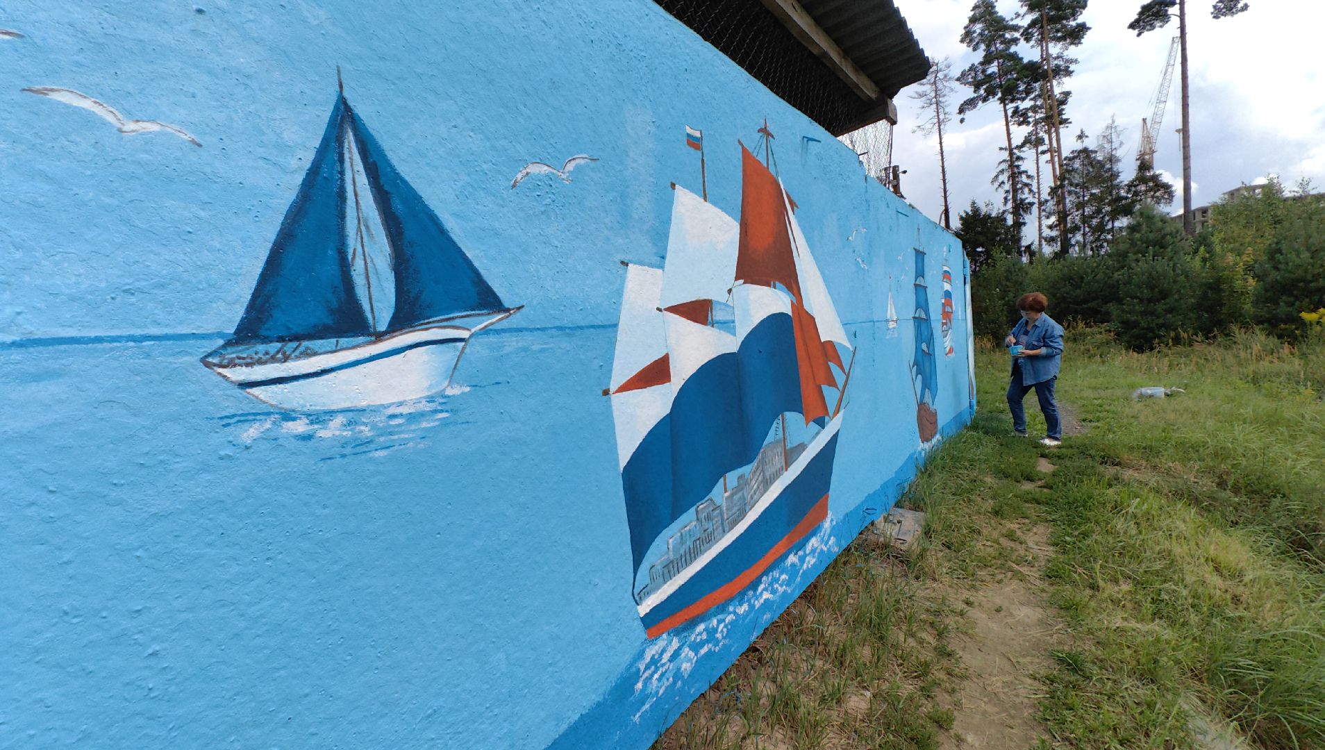 пруд, роспись, парусник, корабль, крым, триколор, художница,