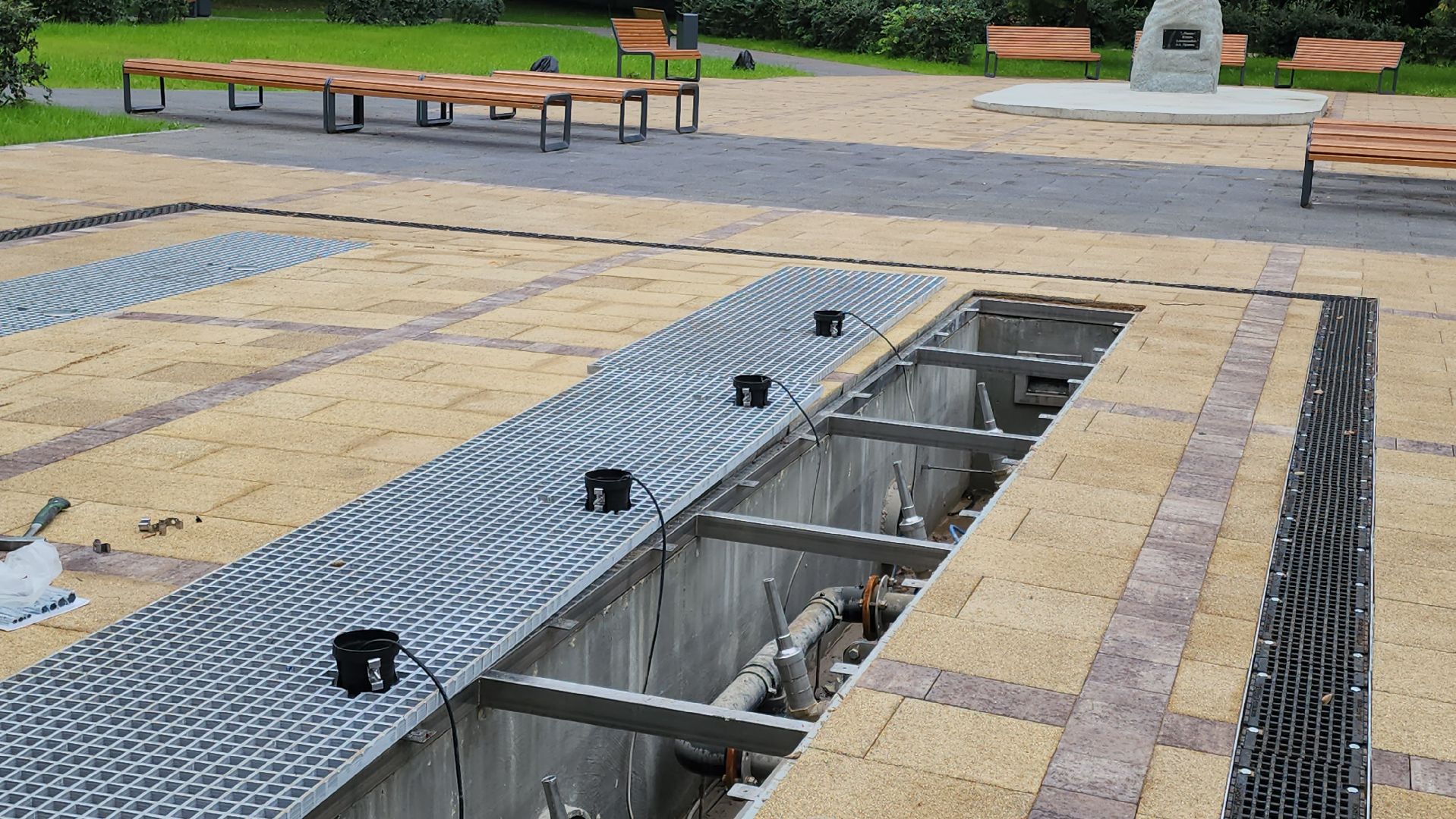 кашира, сухой фонтан, благоустройство, сквер пушкина, комфортная городская среда, пуско-наладочные работы,