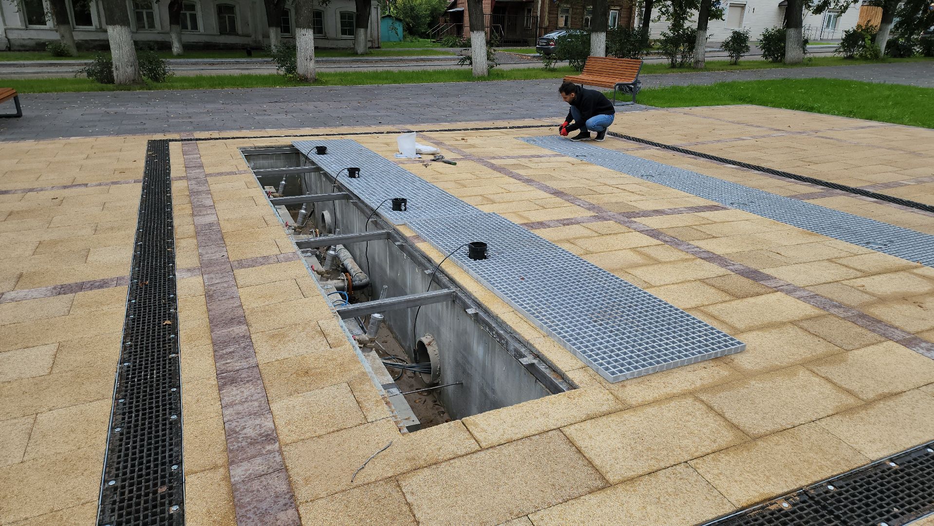 кашира, сухой фонтан, благоустройство, сквер пушкина, комфортная городская среда, пуско-наладочные работы,