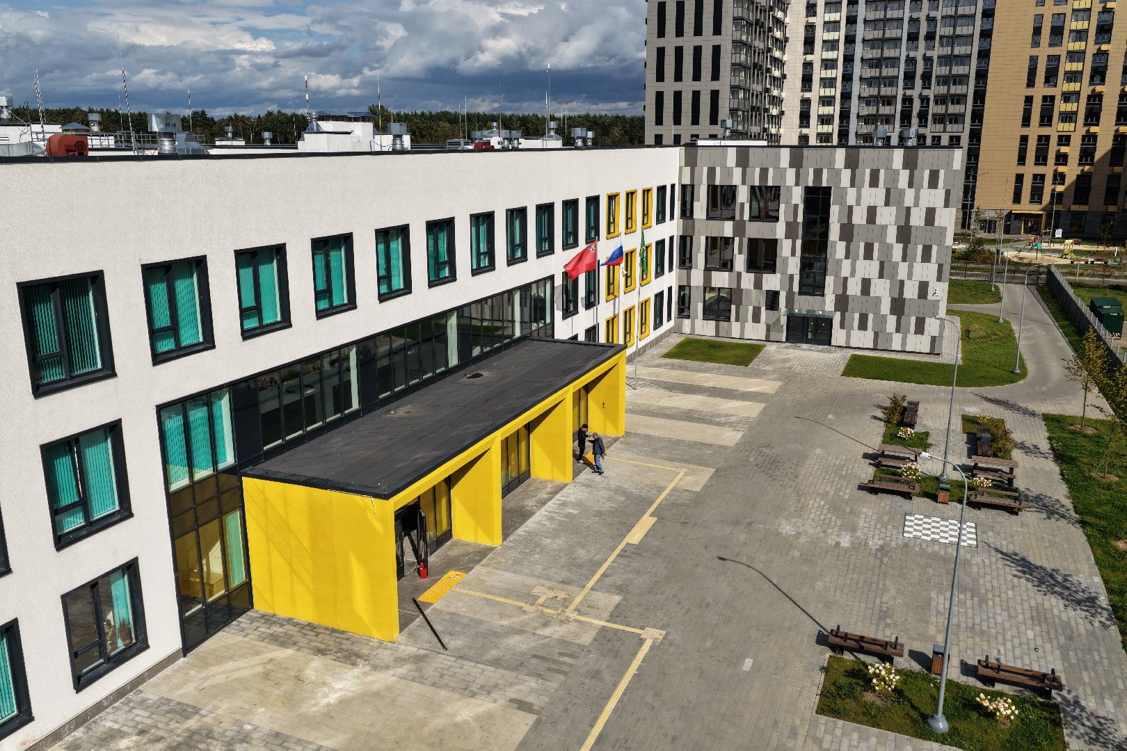 видео с коптера, школа пушкино, новая школа в жк новое пушкино,