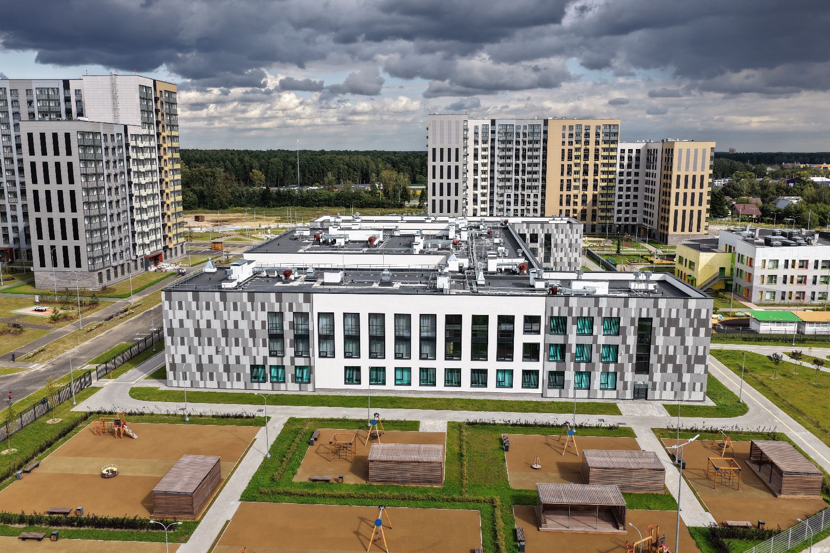 видео с коптера, школа пушкино, новая школа в жк новое пушкино,