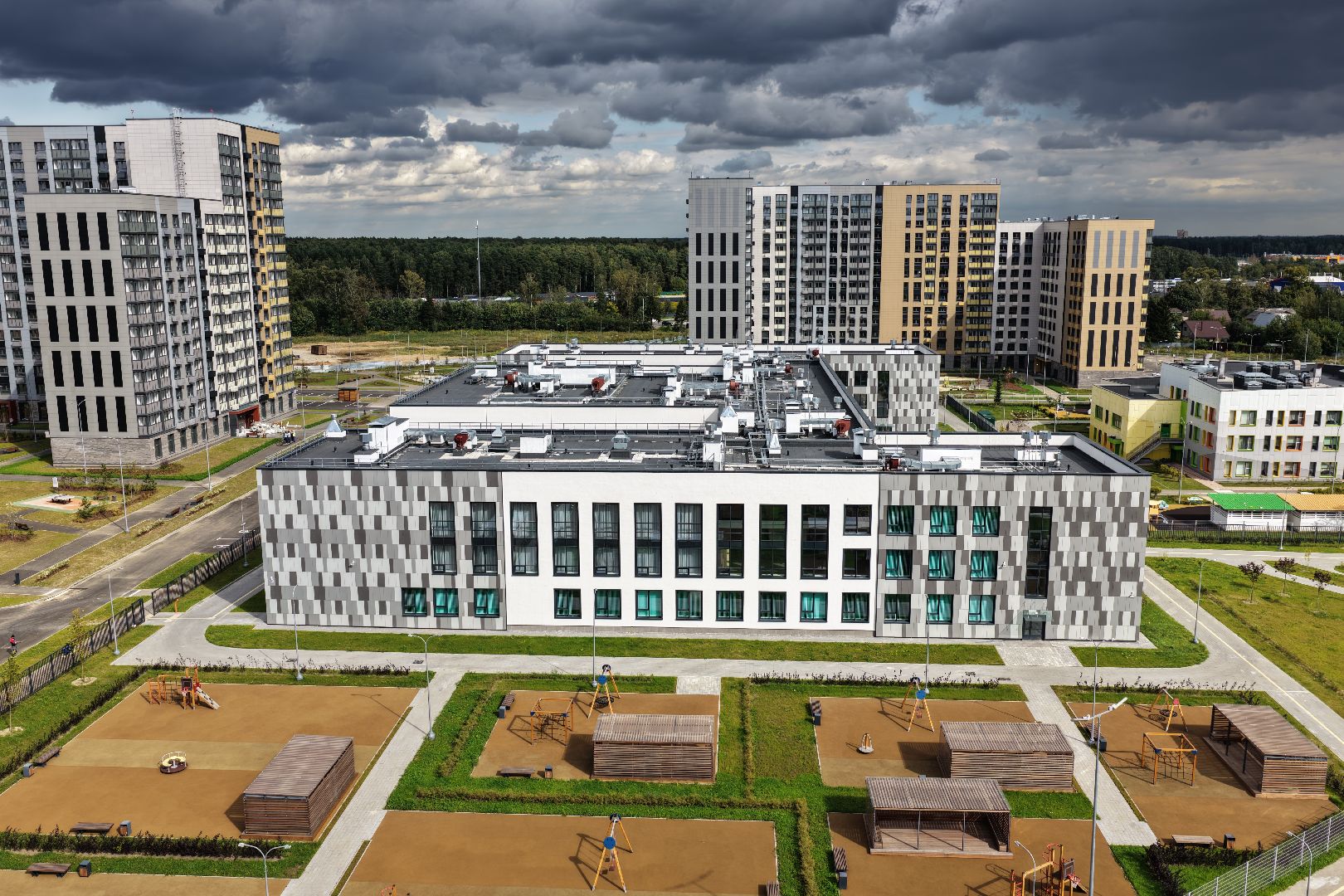 видео с коптера, школа пушкино, новая школа в жк новое пушкино,