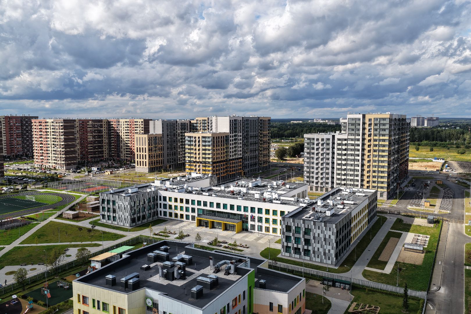 видео с коптера, школа пушкино, новая школа в жк новое пушкино,