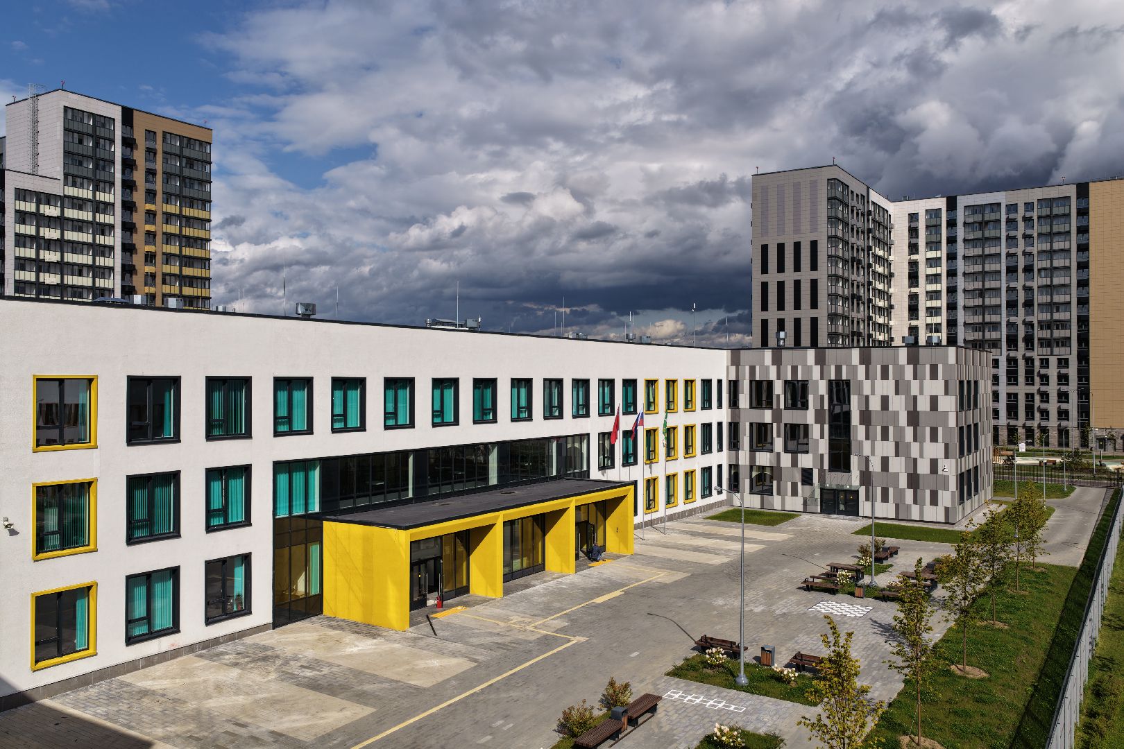 видео с коптера, школа пушкино, новая школа в жк новое пушкино,