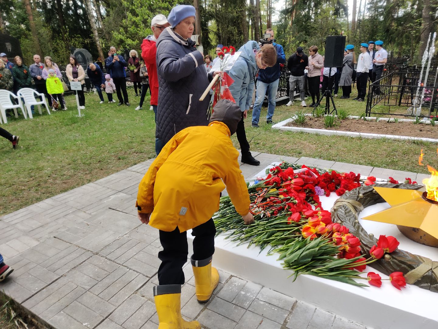 Красноармейск, Пушкинский, День Победы, памятник погибшим лётчикам, возложение цветовов