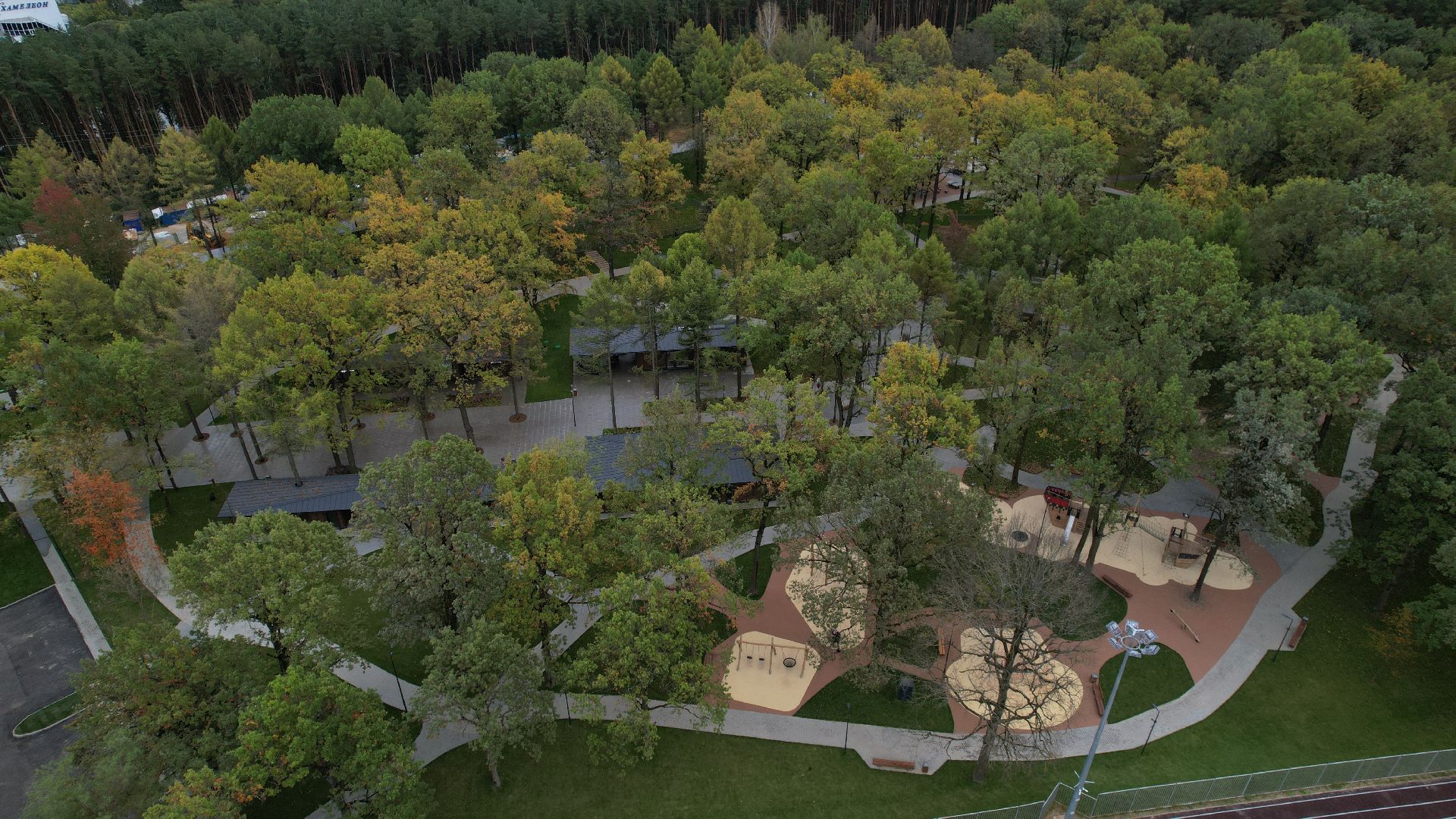 видео с коптера, лесопарк дубрава подольск, благоустройство парка подольск,