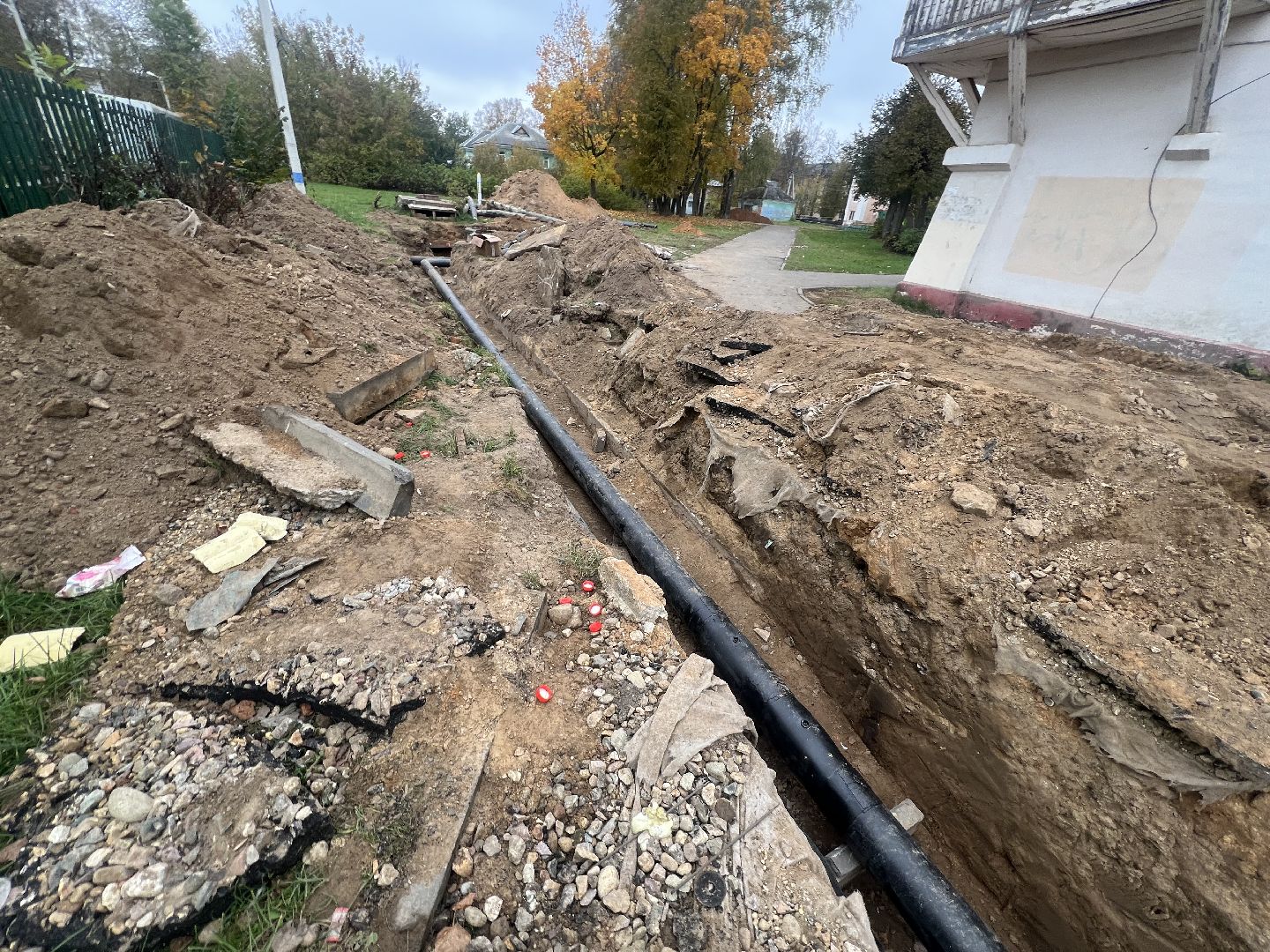 Благоустройство запрудня, теплотрасса,