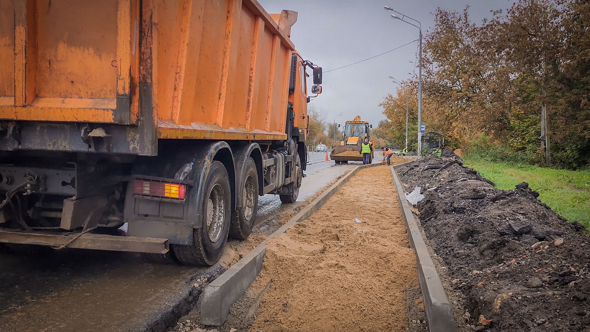 строительство тротуара в кривцах, новый тротуар в кривцах, пешеходная дорожка, раменскмй округ,