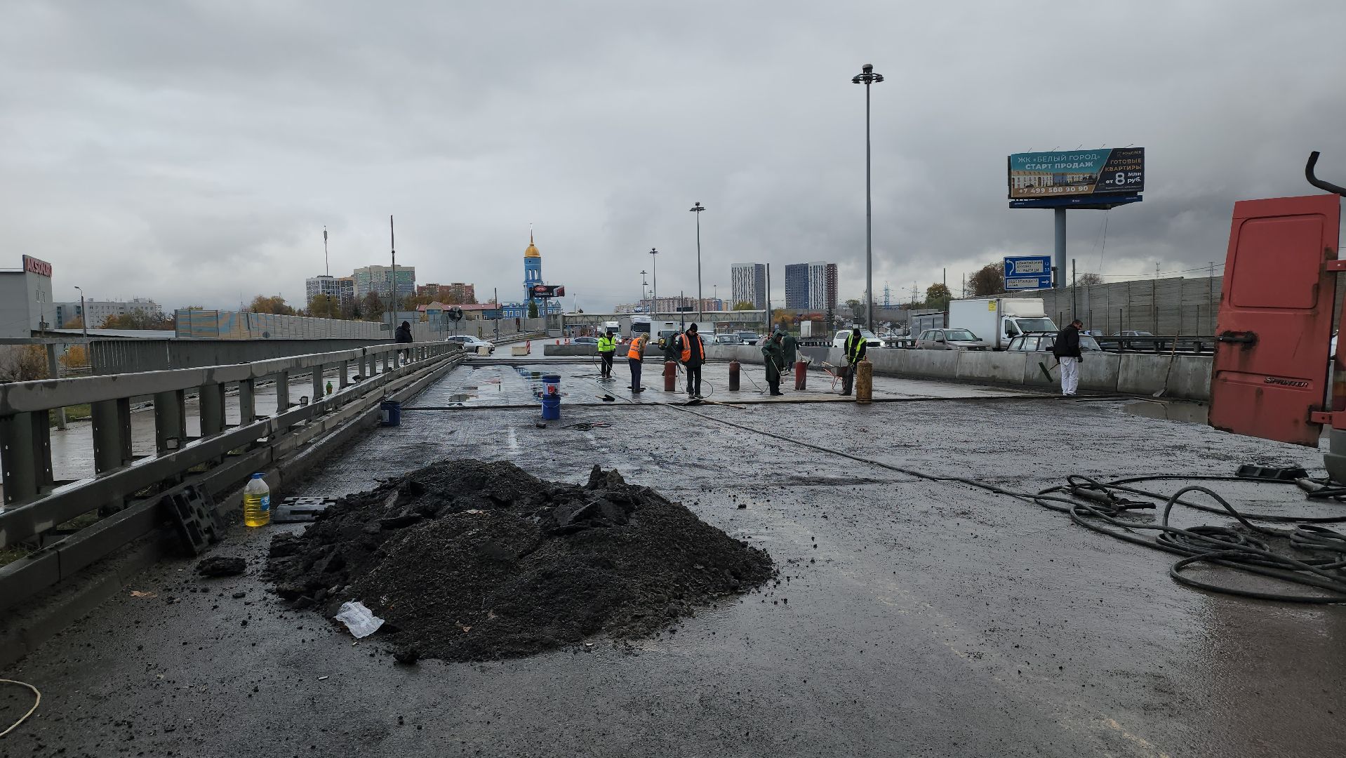 ремонт моста в мытищах, мост через яузу, перекрытие движения,