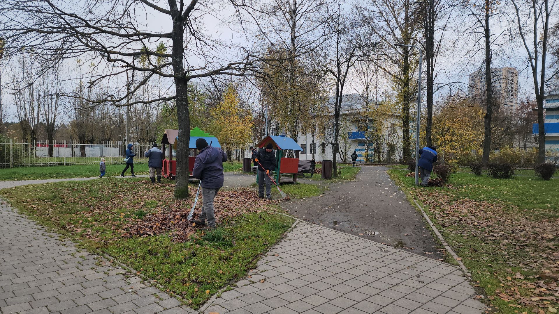 Осень, уборка листьев, уборка листвы, Лобня,