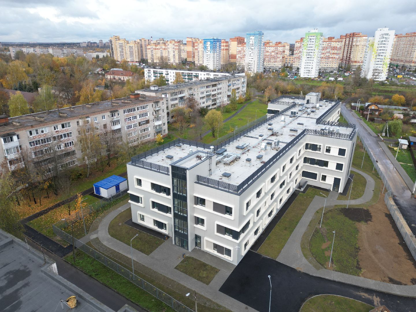 видео с коптера, новая поликлиника в лосино-петровском,