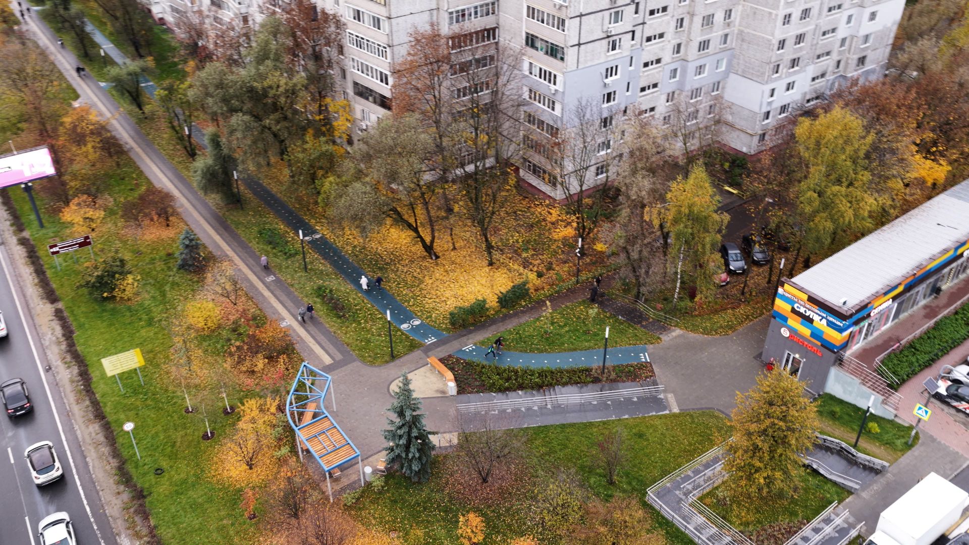 видео с коптера, сквер в щелкове, благоустройство в щелкове,