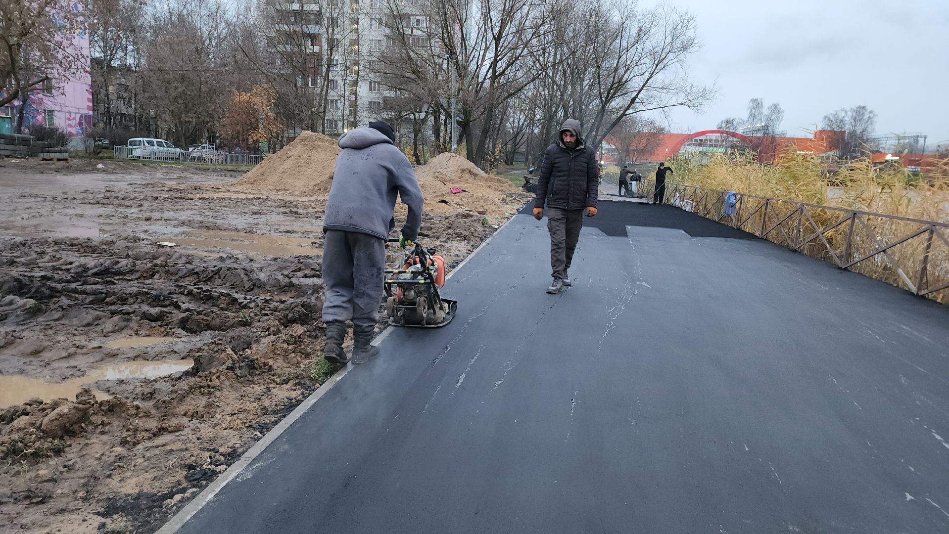 Асфальтирование , Асфальтирование тротуаров , укладка асфальта, Тротуары у пруда, Лобня,