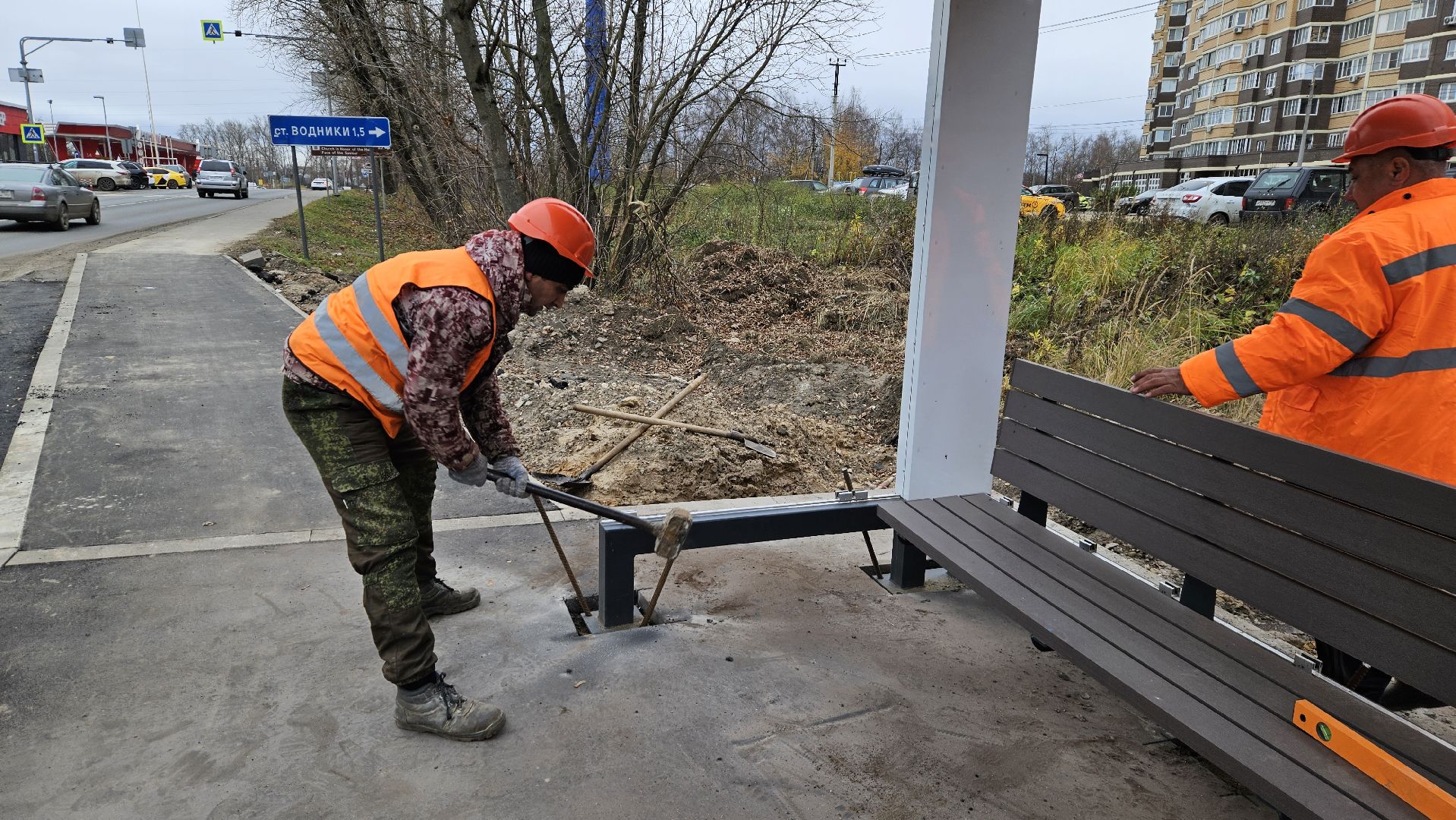 долгопрудный, новые водники, автобусная остановка,
