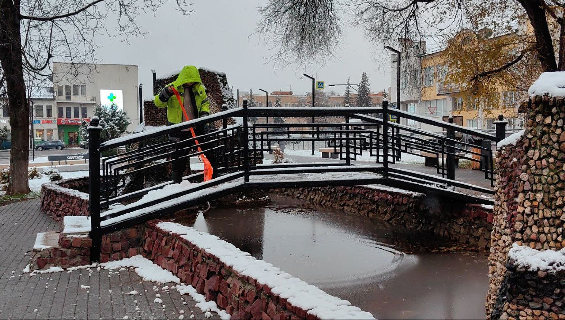 снегопад, уборка, листья, трактор,