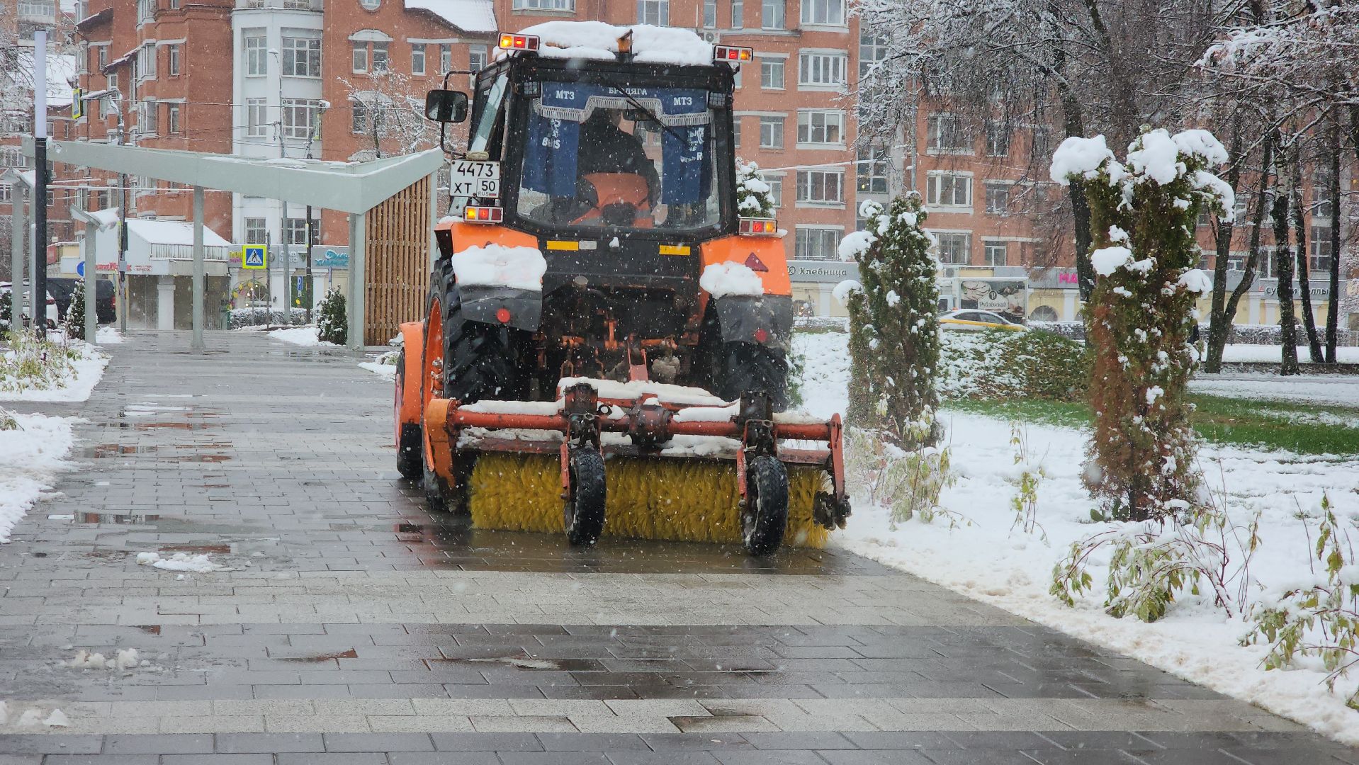 Снегопад, Уборка снега, Центральный парк Лобни , Лобня,