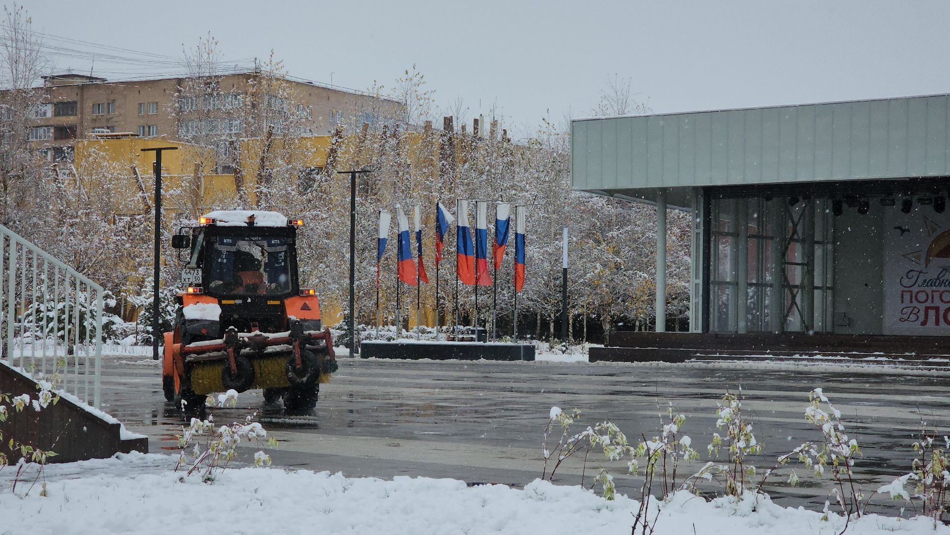 Снегопад, Уборка снега, Центральный парк Лобни , Лобня,