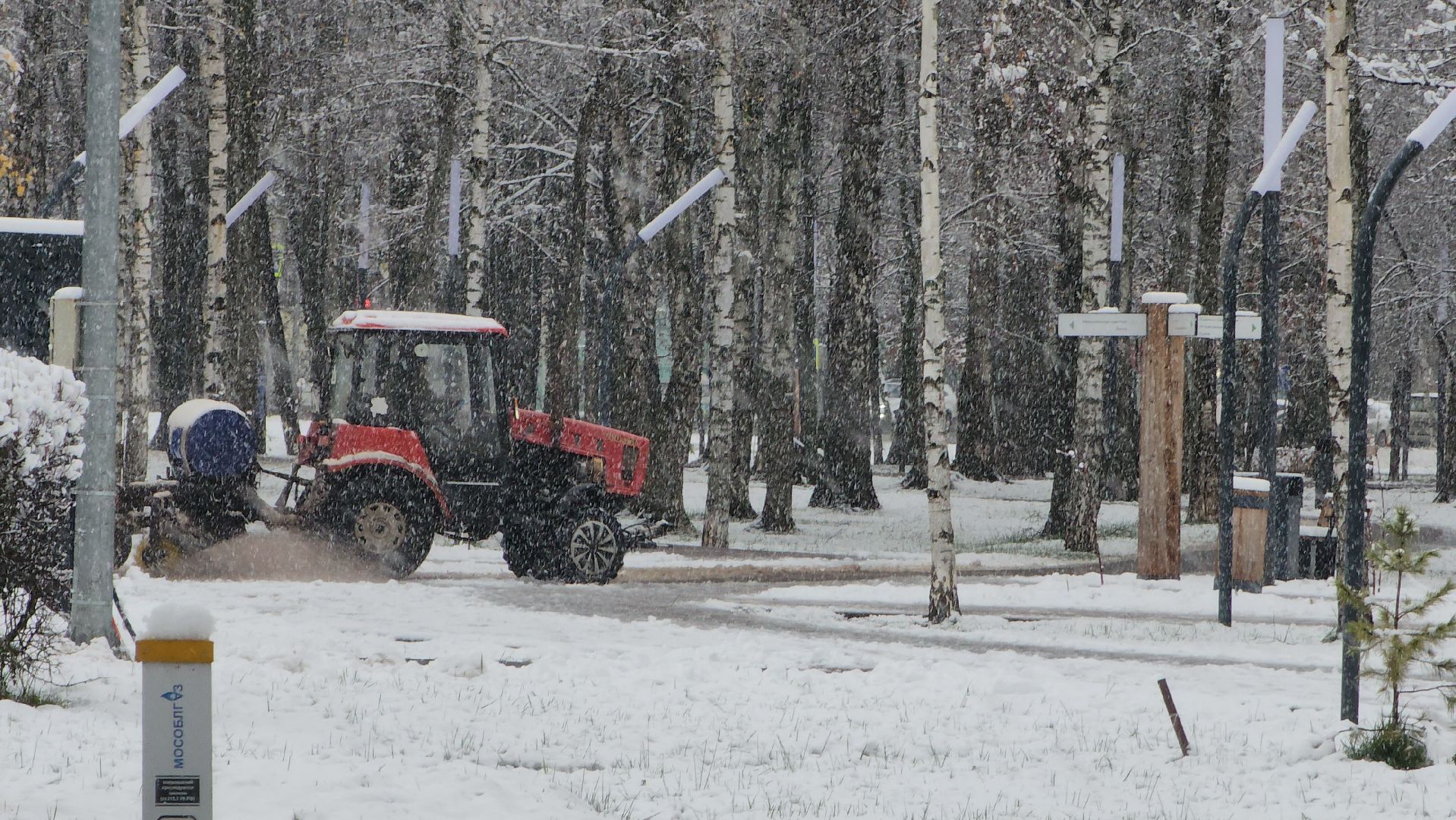 Снегопад, Уборка снега, Центральный парк Лобни , Лобня,