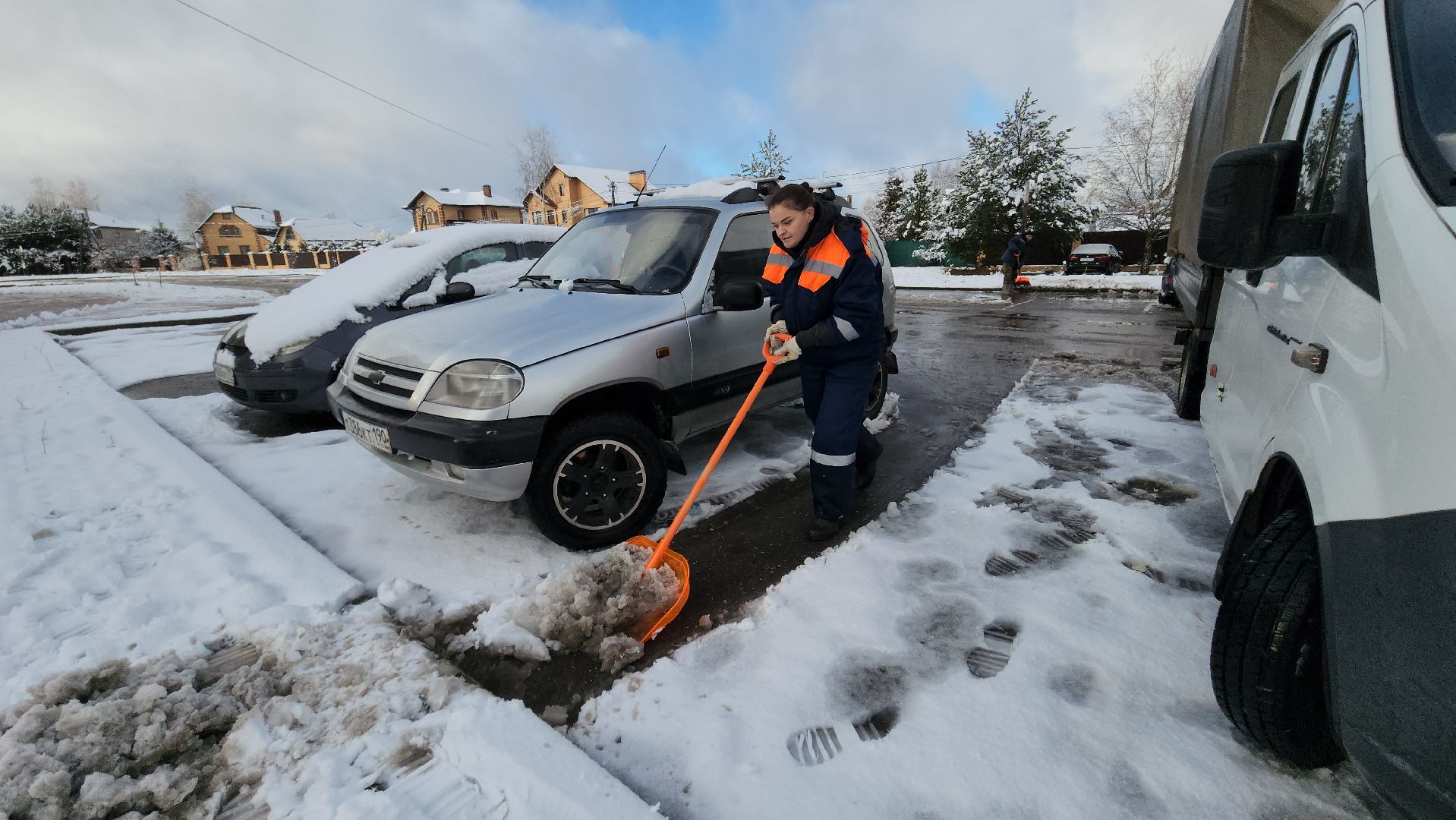 Руза, благоустройство, Первый снег, Уборка снега,